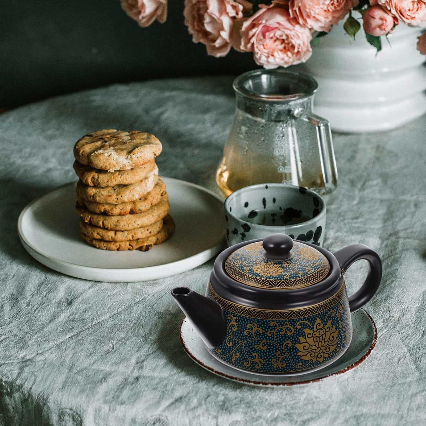 Handheld Ceramic Tea Kettle with Exquisite Decor - ULTNICE Tea Maker Pot for Hot Tea