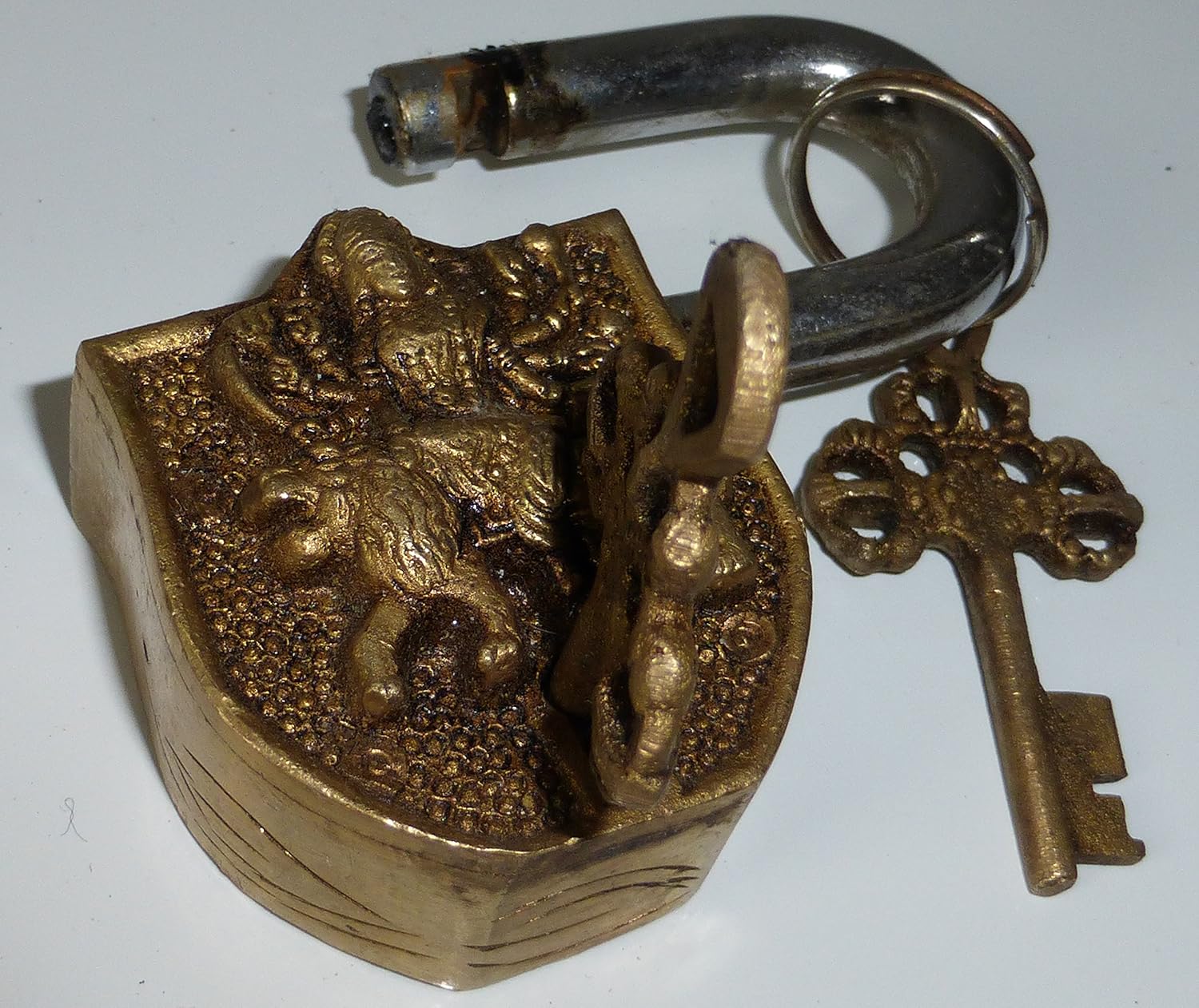 Handmade Brass Antique Lock with Maa Durga Idol - Purpledip (10006)