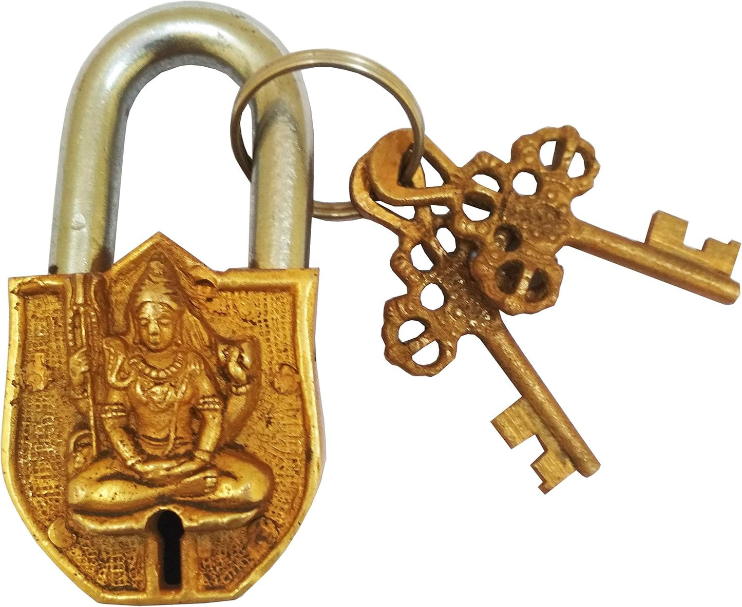 Handmade Brass Antique Pad Lock with Mahadev Idol by Purpledip - Unique Home Decor Piece (10011)