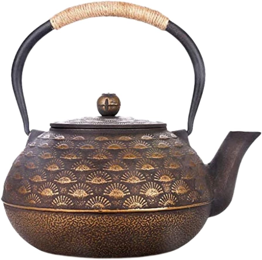 Handmade Cast Iron Teapot Set with Stainless Steel Infusion Basket - 2L Japanese Style Retro Kettle
