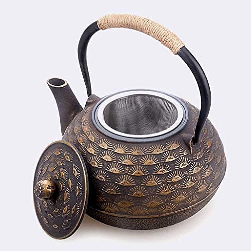 Handmade Cast Iron Teapot Set with Stainless Steel Infusion Basket - 2L Japanese Style Retro Kettle