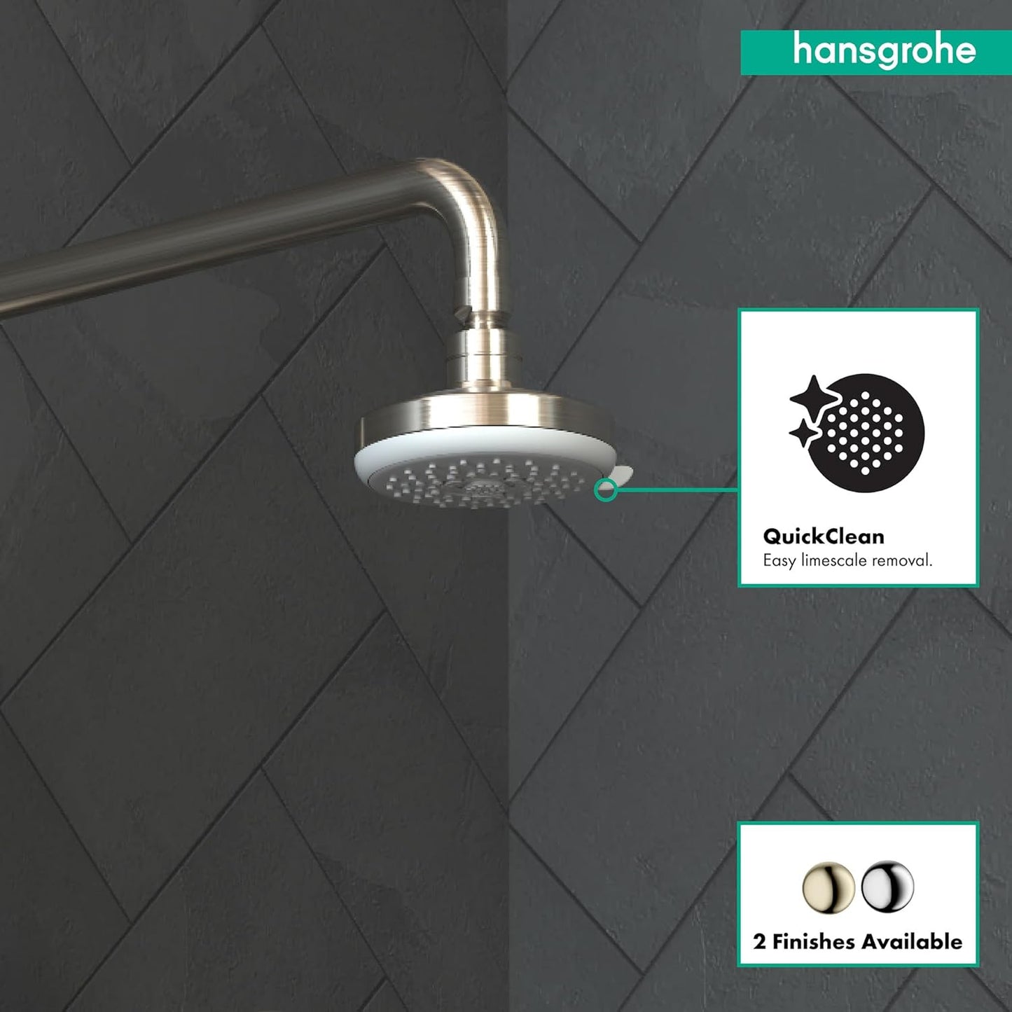 hansgrohe 100 Showerhead E with 3-Jet Functionality and 2.5 GPM Flow Rate