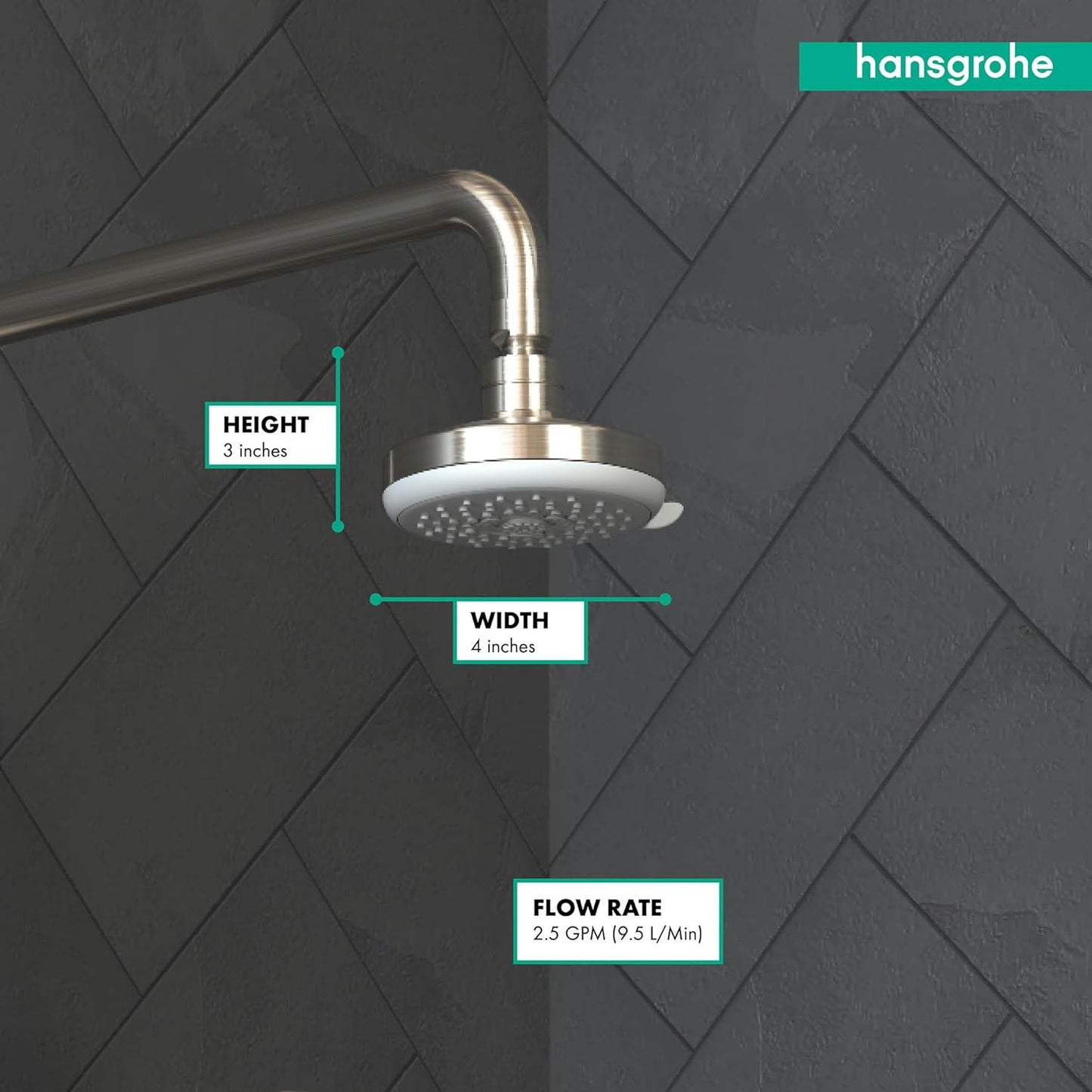 hansgrohe 100 Showerhead E with 3-Jet Functionality and 2.5 GPM Flow Rate