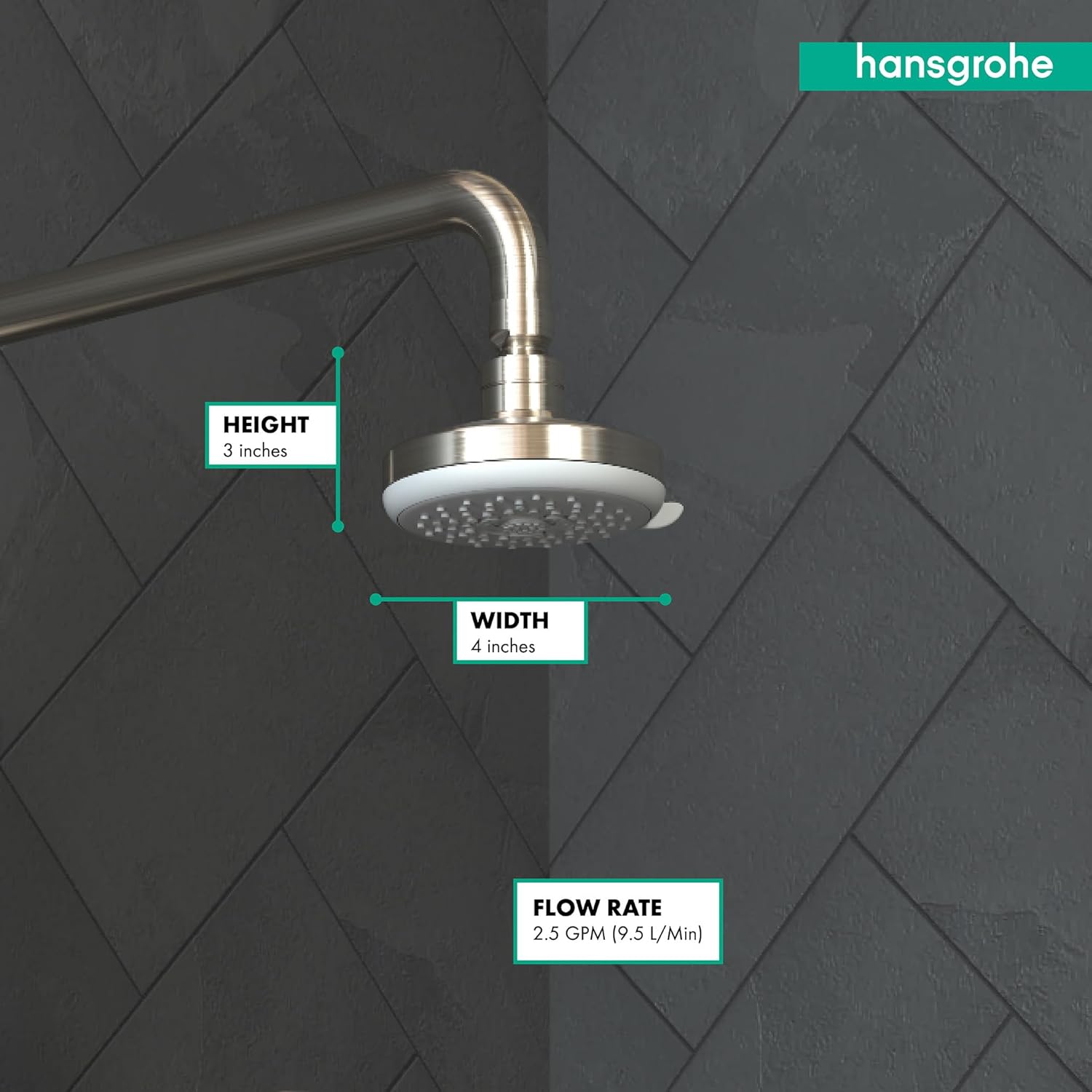 hansgrohe 100 Showerhead E with 3-Jet Functionality and 2.5 GPM Flow Rate