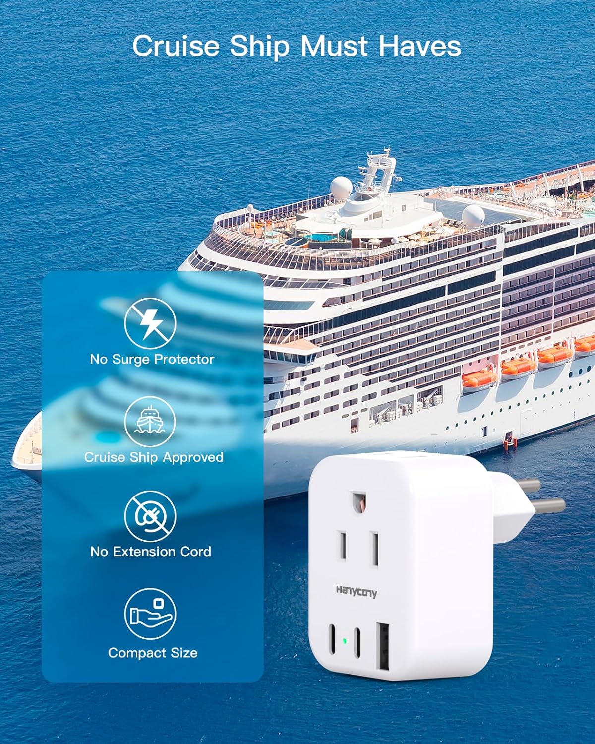 HANYCONY Switzerland Travel Adapter with 2 Outlets & 3 USB Ports for US to Swiss, Liechtenstein, Rwanda - Type J Adapter