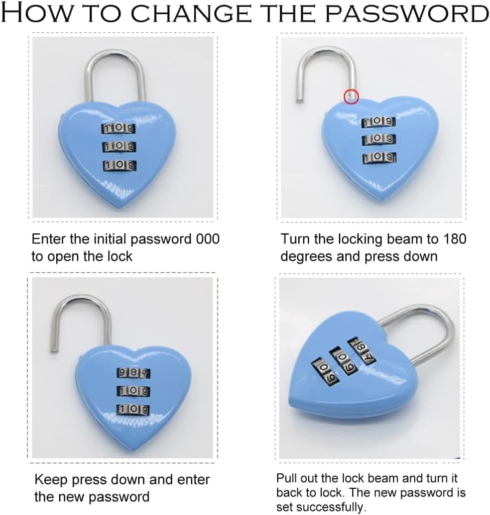 Haohaiblooms Blue Heart-Shaped Combination Padlock - Resettable Code Lock for School, Gym, Fences, Toolboxes - Stylish and Secure Lock for Girls and Women