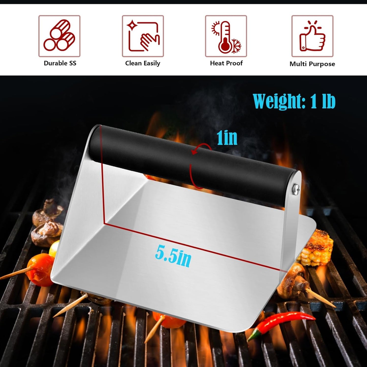 HaSteeL 2Pcs Stainless Steel Smash Burger Press with ABS Handle - Perfect for BBQ Grill and Flat Top Griddle Teppanyaki - Non-Stick & Dishwasher Safe