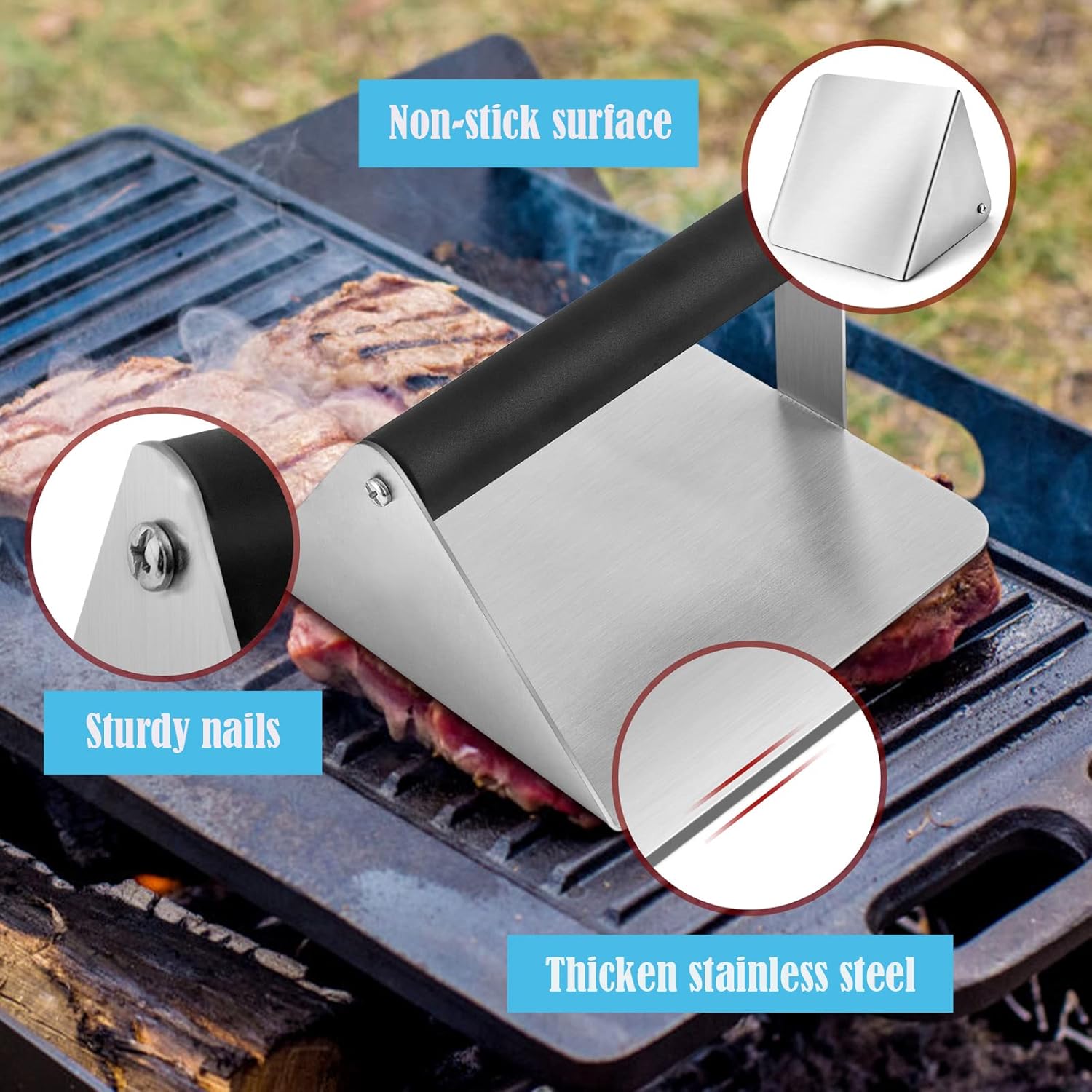 HaSteeL 2Pcs Stainless Steel Smash Burger Press with ABS Handle - Perfect for BBQ Grill and Flat Top Griddle Teppanyaki - Non-Stick & Dishwasher Safe