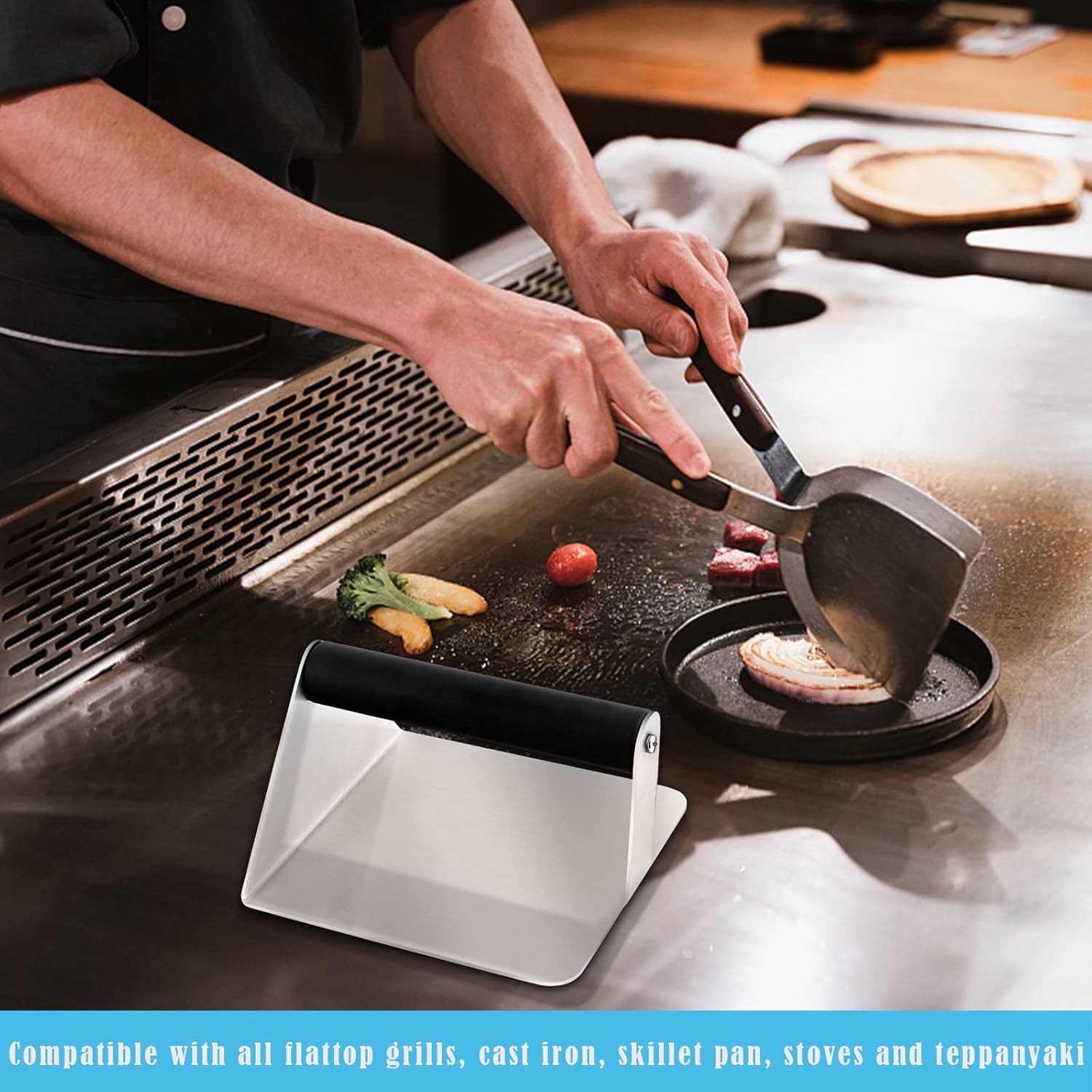 HaSteeL 2Pcs Stainless Steel Smash Burger Press with ABS Handle - Perfect for BBQ Grill and Flat Top Griddle Teppanyaki - Non-Stick & Dishwasher Safe