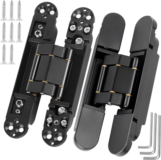 Hawaminent Invisible Door Hinges 2 Black 6-inch Upgraded 3-Way Adjustable Heavy Duty Hidden Hinge - Capacity up to 88lb
