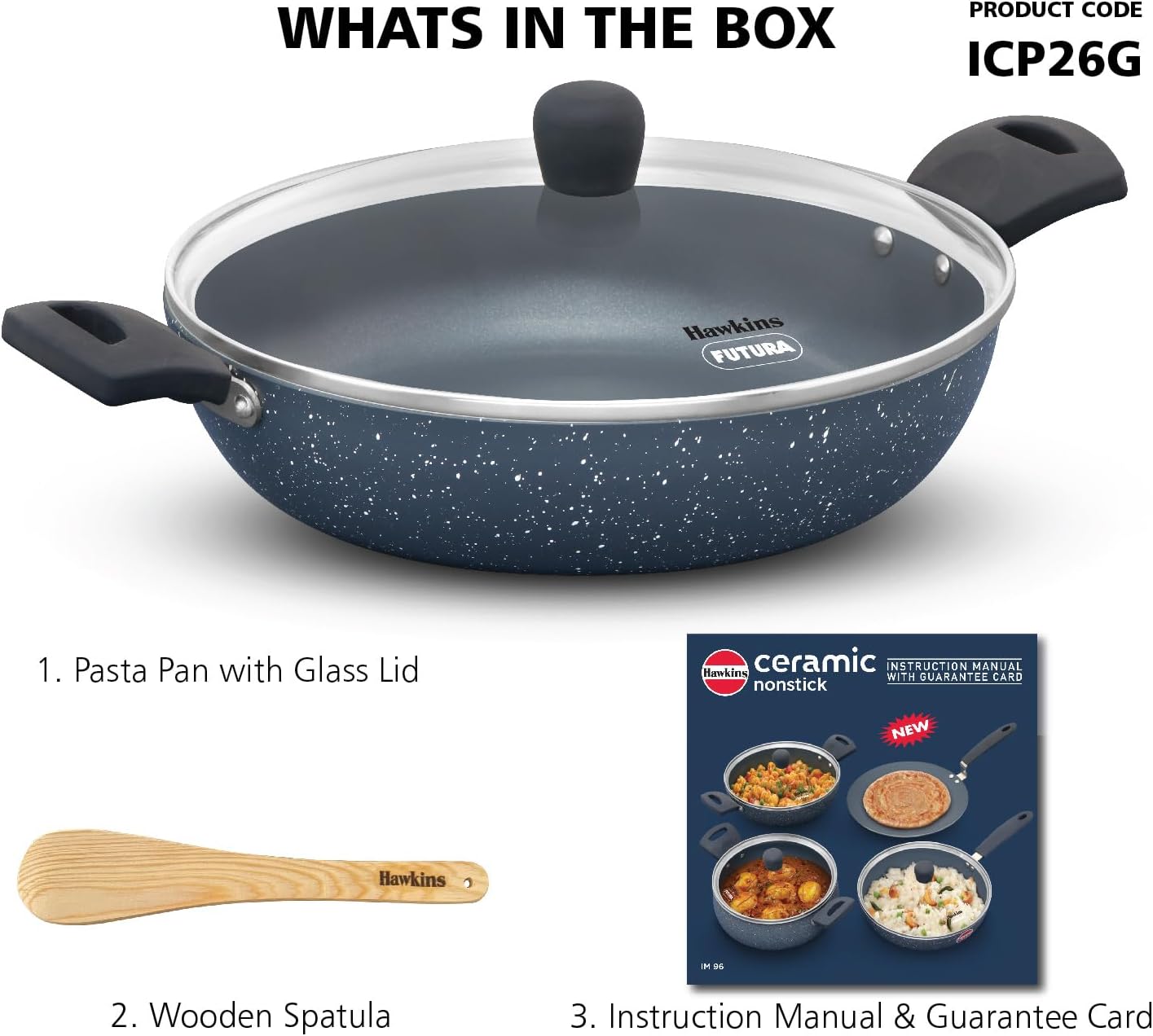 Hawkins ICP28G Nonstick Pro Pasta Pan, 28cm Granite Induction Fry Pan Blue