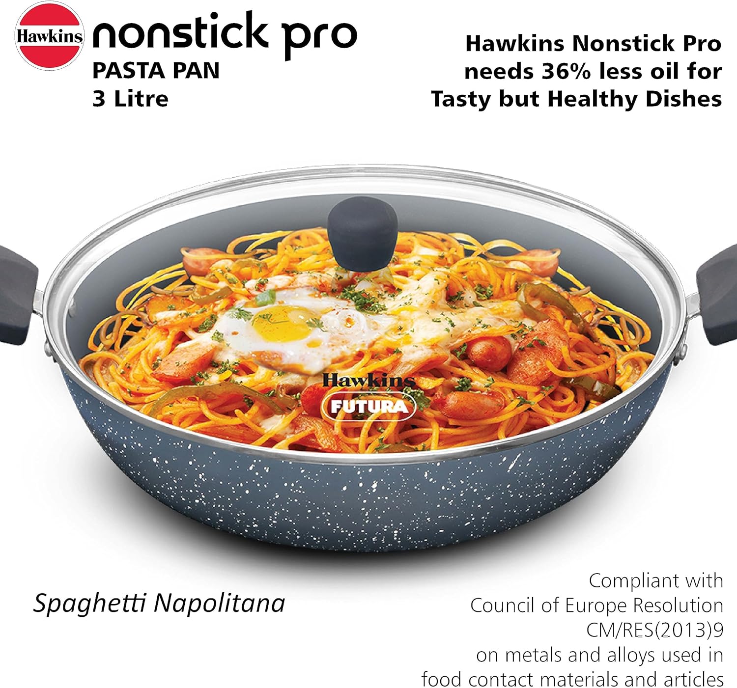 Hawkins ICP28G Nonstick Pro Pasta Pan, 28cm Granite Induction Fry Pan Blue