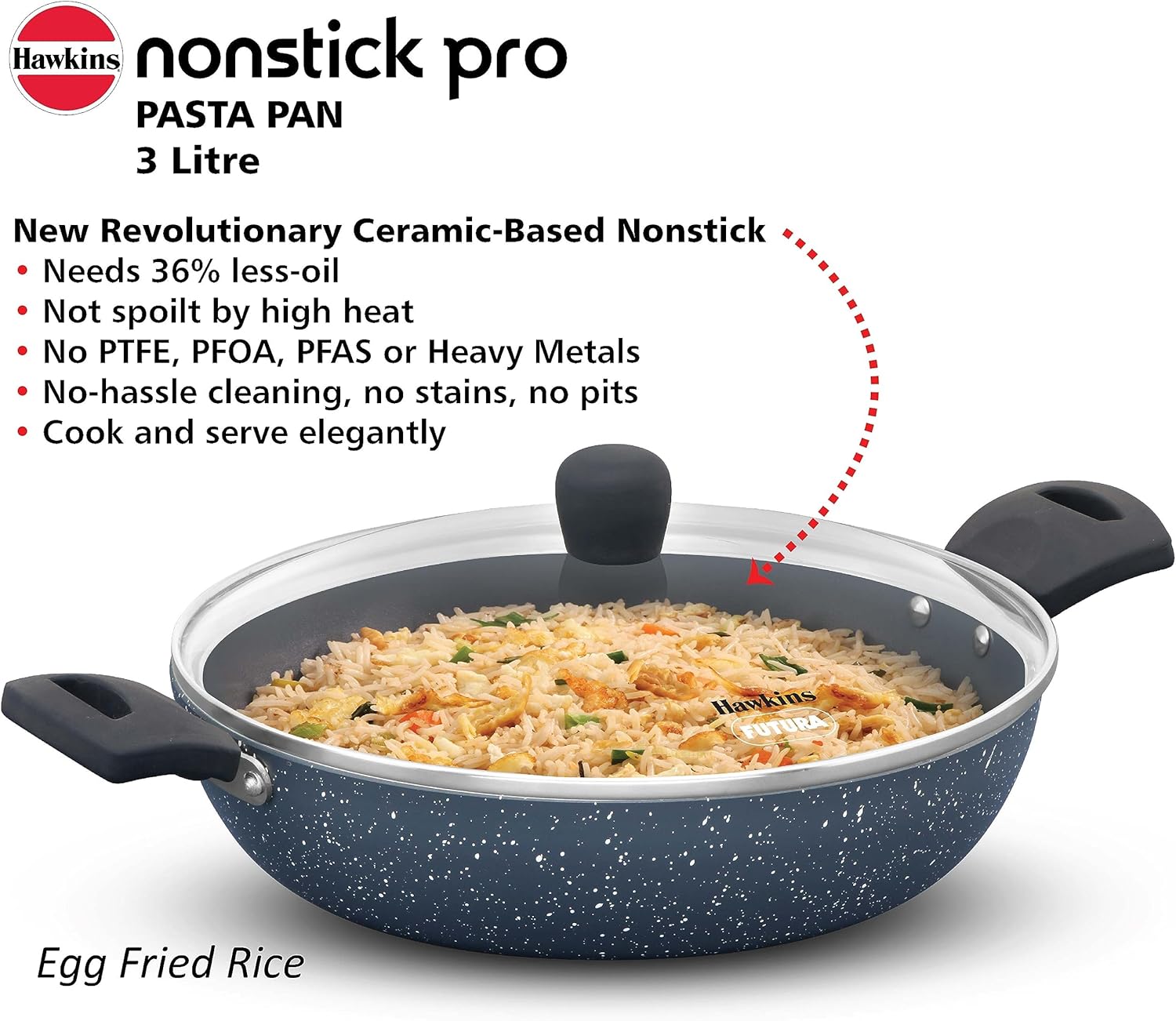 Hawkins ICP28G Nonstick Pro Pasta Pan, 28cm Granite Induction Fry Pan Blue