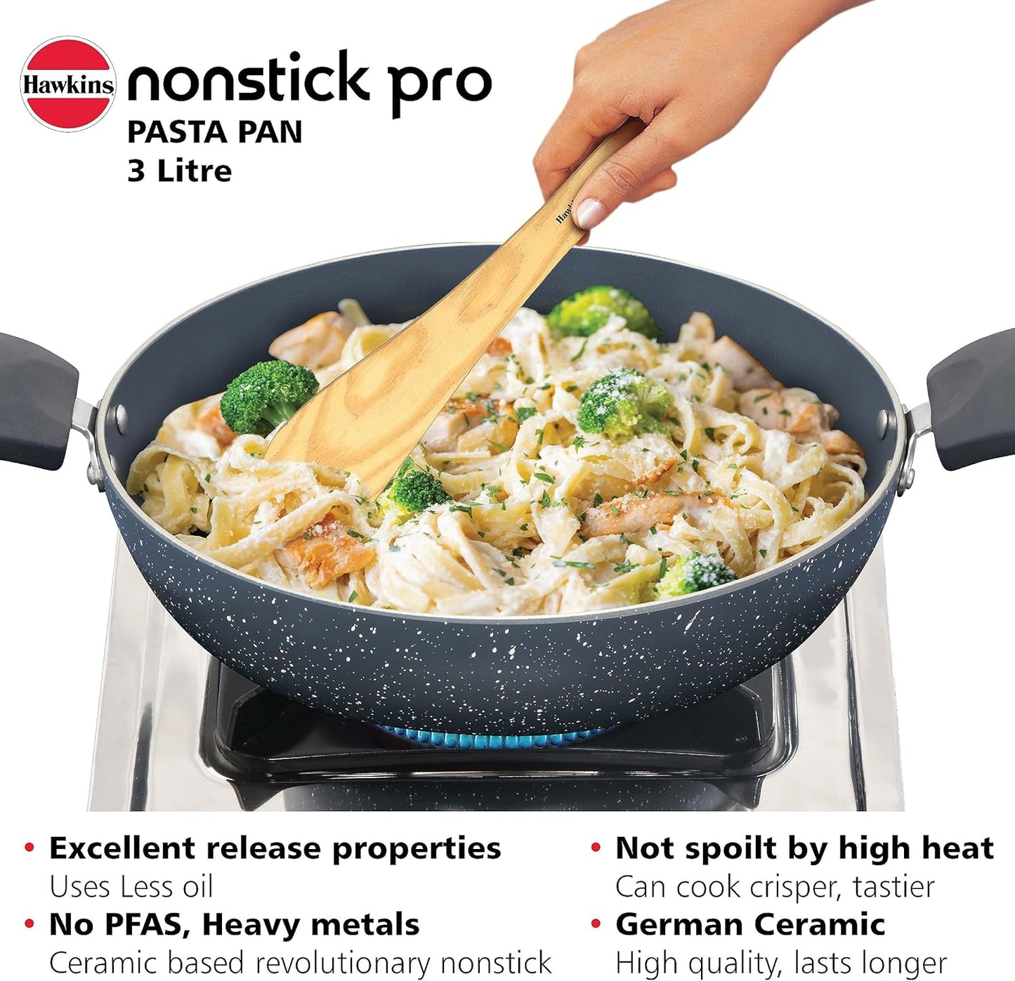 Hawkins ICP28G Nonstick Pro Pasta Pan, 28cm Granite Induction Fry Pan Blue