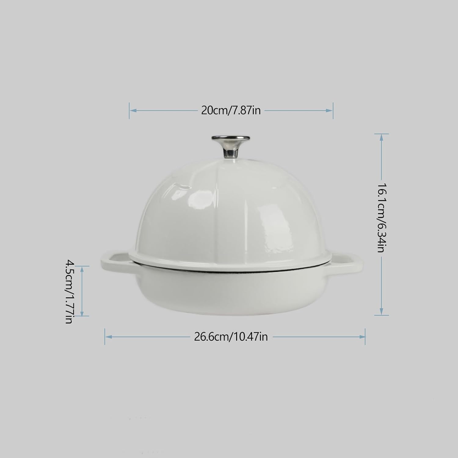 HAWOK Enameled White Cast Iron Bread Oven with Cloche Lid - 7.8inch/20cm Sourdough Baking Pan