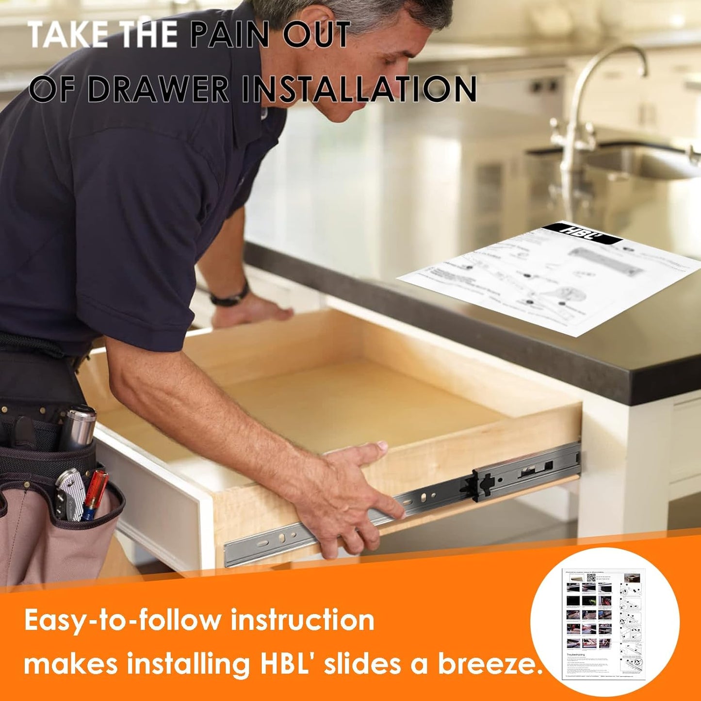 HBL Soft Close Drawer Slides 14 inch - Heavy Duty Replacement, Full Extension Ball Bearing, 200 LB Capacity, Cold-Rolled Steel, Rust-Resistant