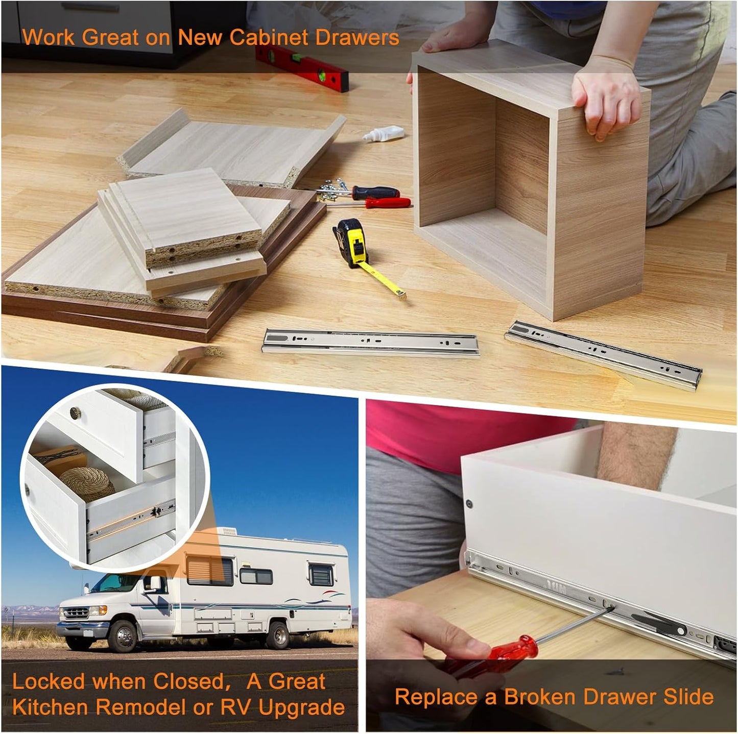 HBL Soft Close Drawer Slides 14 inch - Heavy Duty Replacement, Full Extension Ball Bearing, 200 LB Capacity, Cold-Rolled Steel, Rust-Resistant