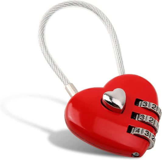 Heart Shaped 3-Digit Mini Lock with Love Heart Cable - Secure Password Lock for Luggage, Backpack, Jewelry Box, Entry Locker
