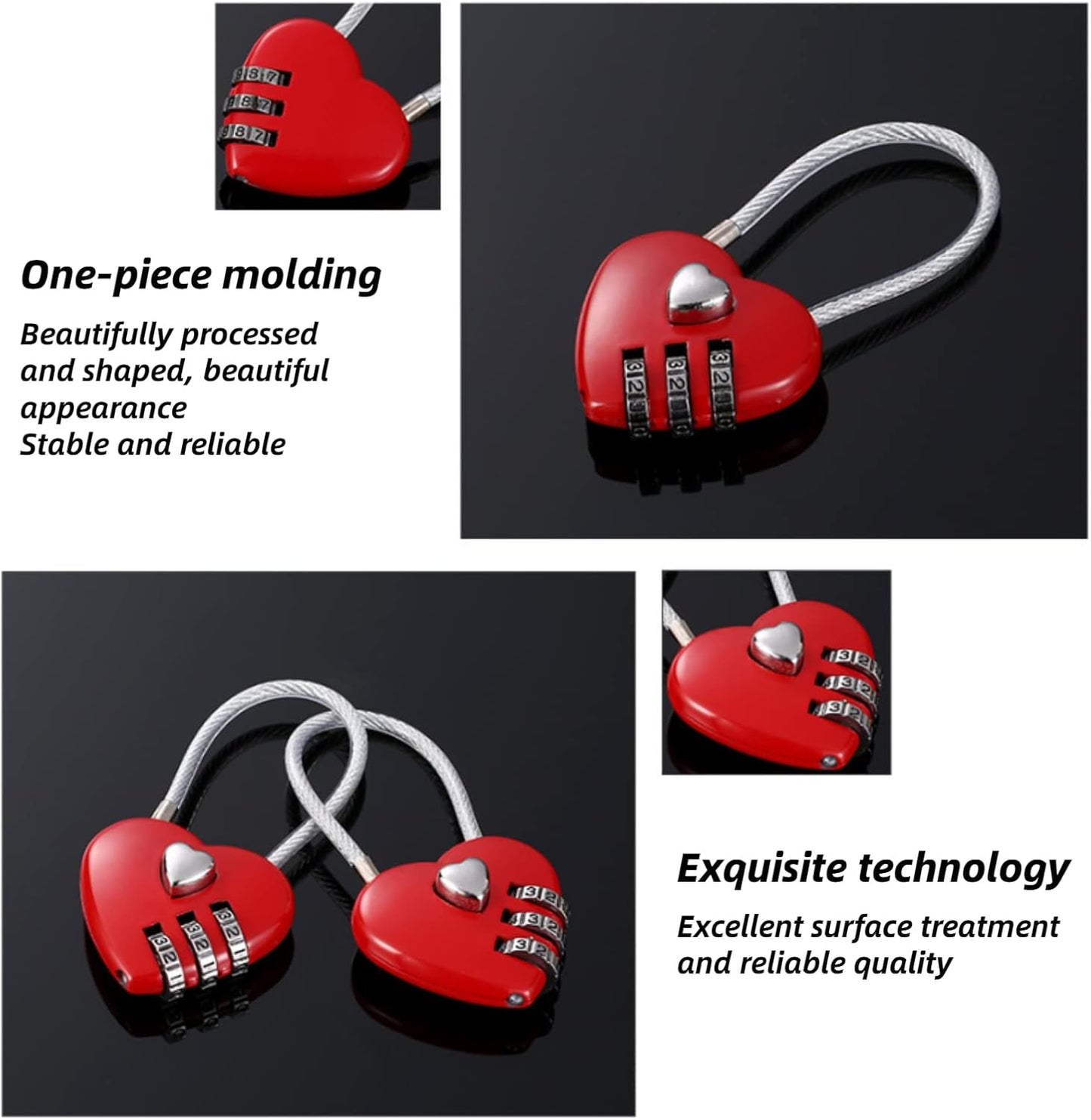 Heart Shaped 3-Digit Mini Lock with Love Heart Cable - Secure Password Lock for Luggage, Backpack, Jewelry Box, Entry Locker