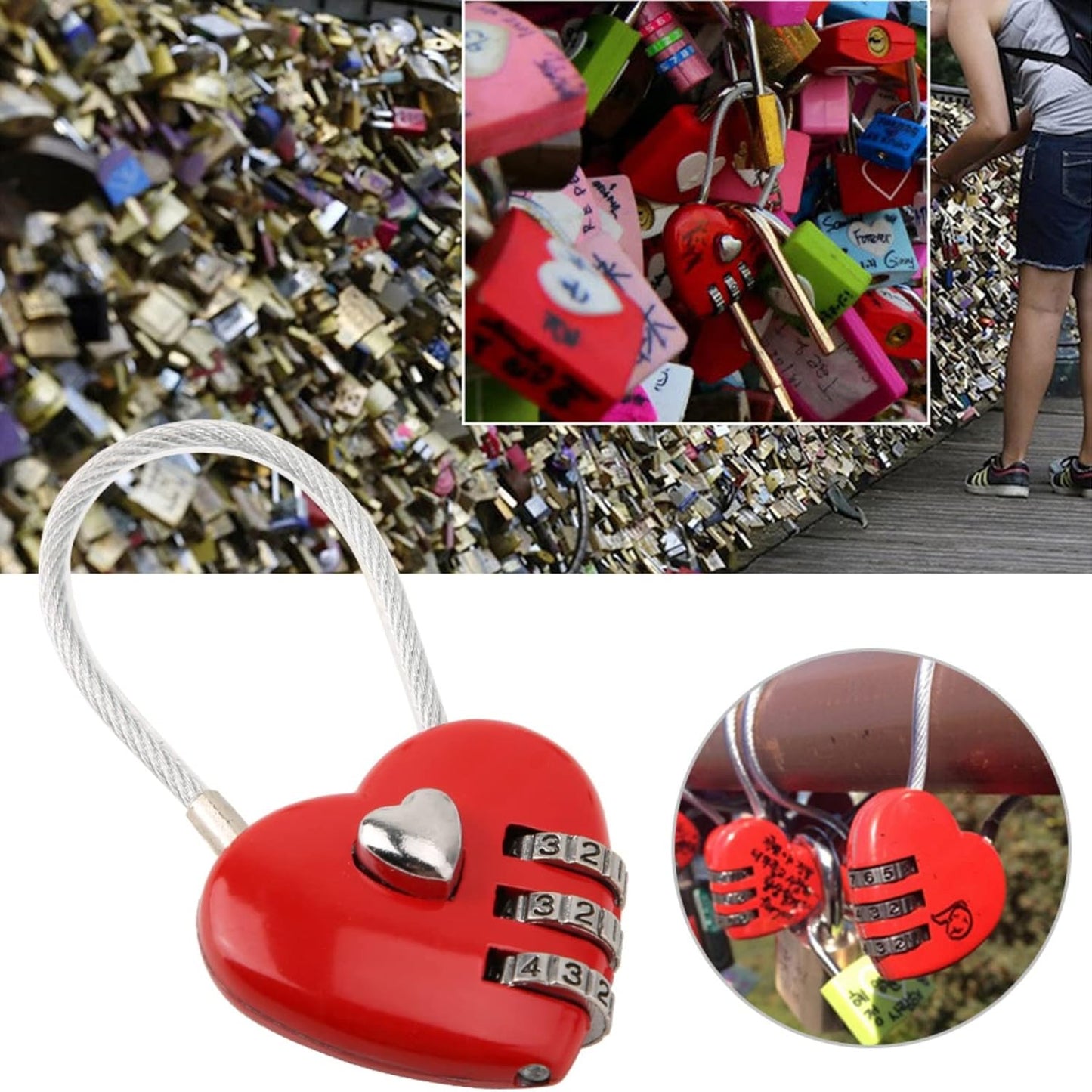 Heart Shaped 3-Digit Mini Lock with Love Heart Cable - Secure Password Lock for Luggage, Backpack, Jewelry Box, Entry Locker
