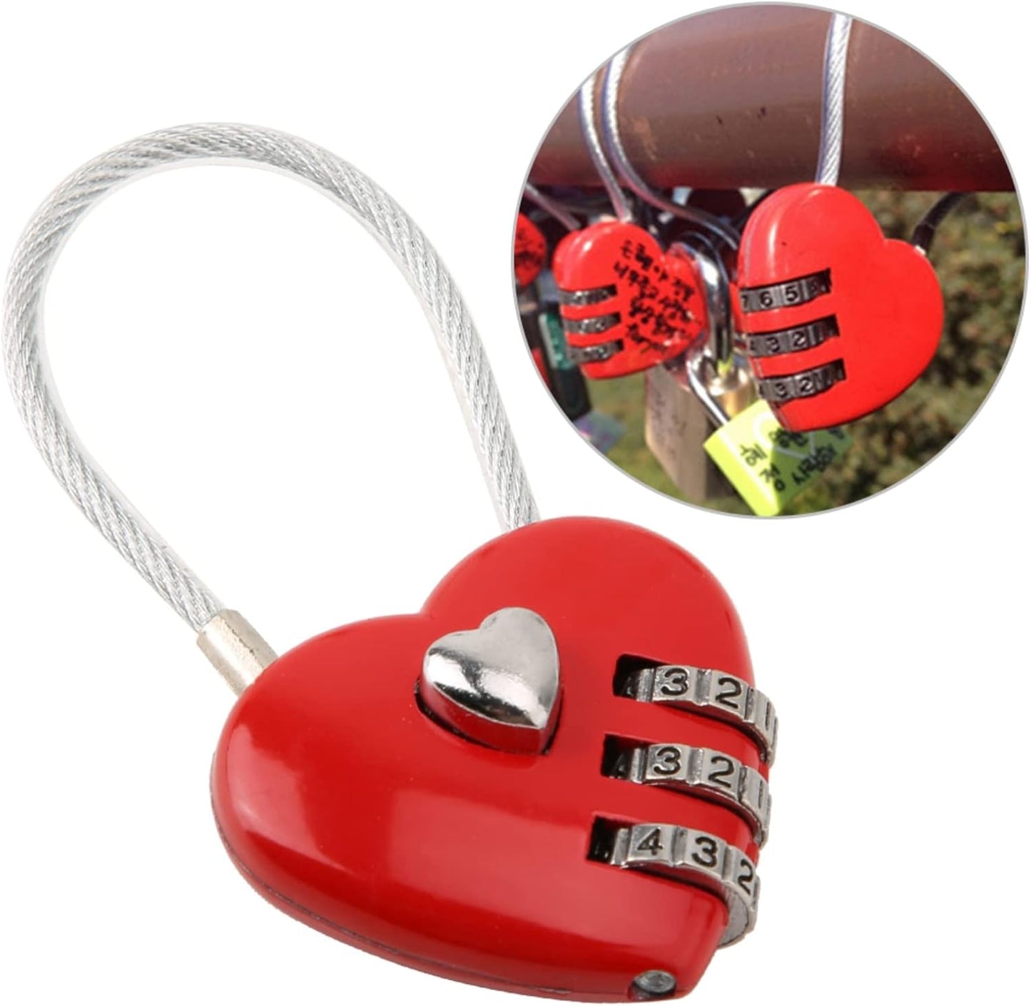 Heart Shaped 3-Digit Mini Lock with Love Heart Cable - Secure Password Lock for Luggage, Backpack, Jewelry Box, Entry Locker