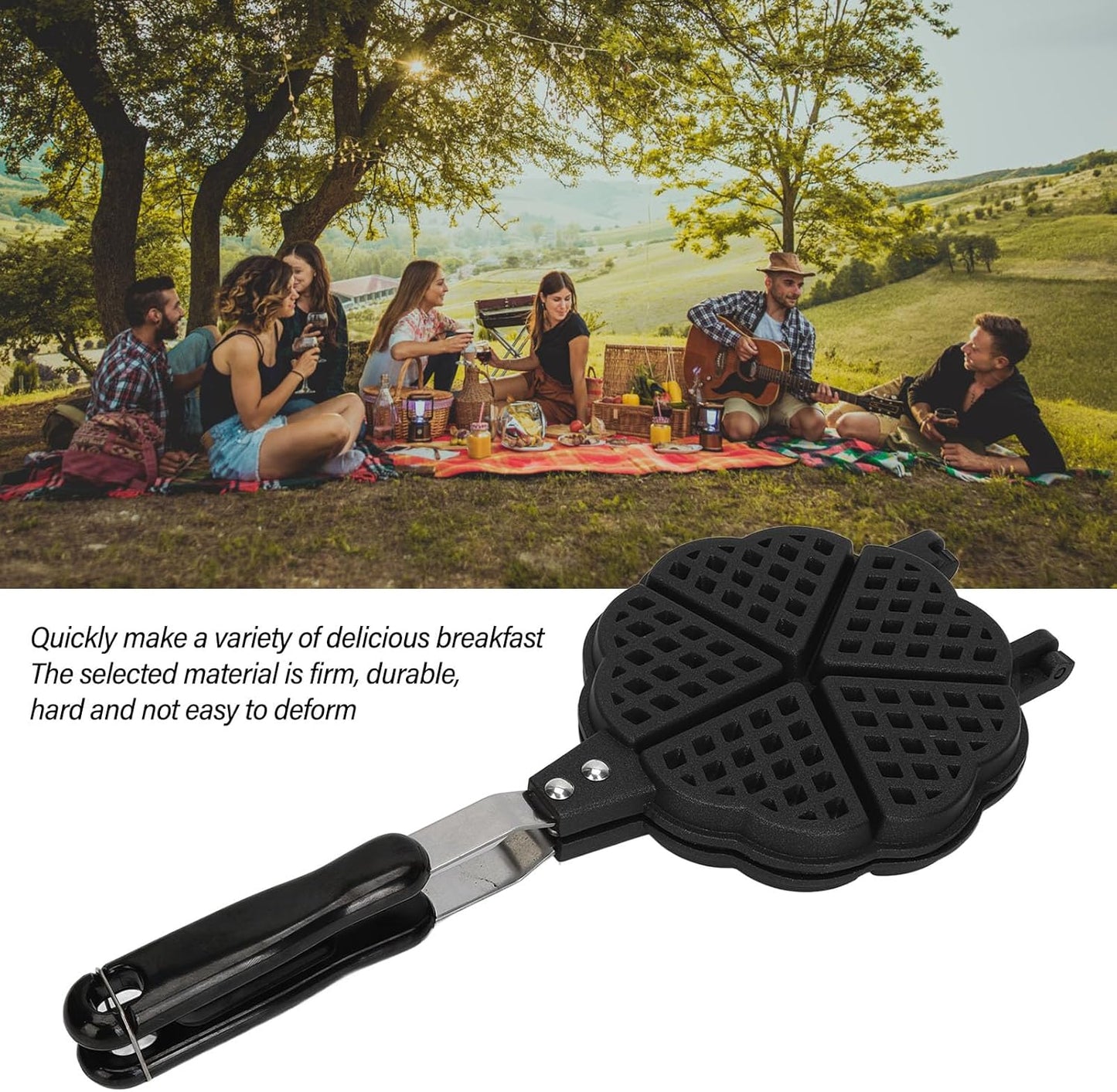 Heart Shaped Nonstick Waffle Maker Pan for Breakfast Sandwiches - Portable Aluminum Alloy Camping Stove Top Waffle Maker