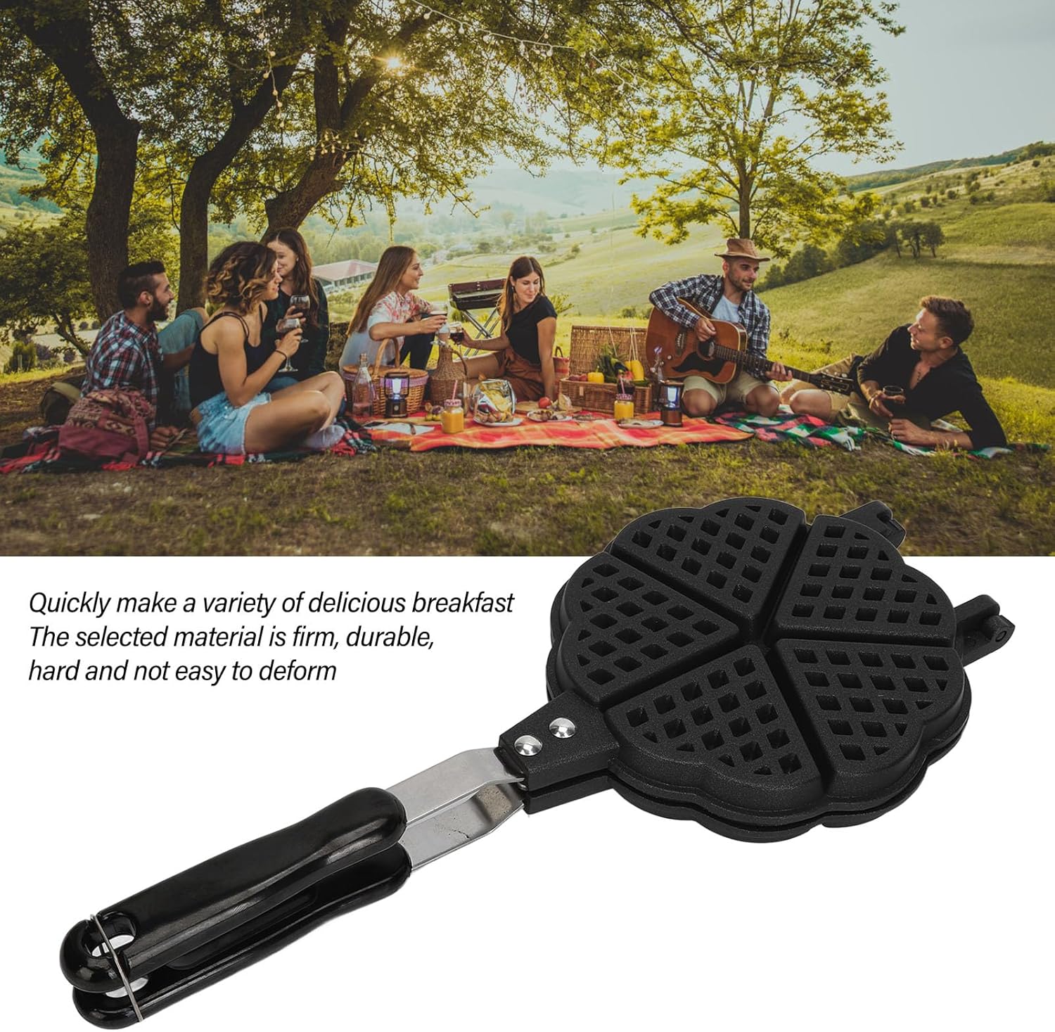 Heart Shaped Nonstick Waffle Maker Pan for Breakfast Sandwiches - Portable Aluminum Alloy Camping Stove Top Waffle Maker