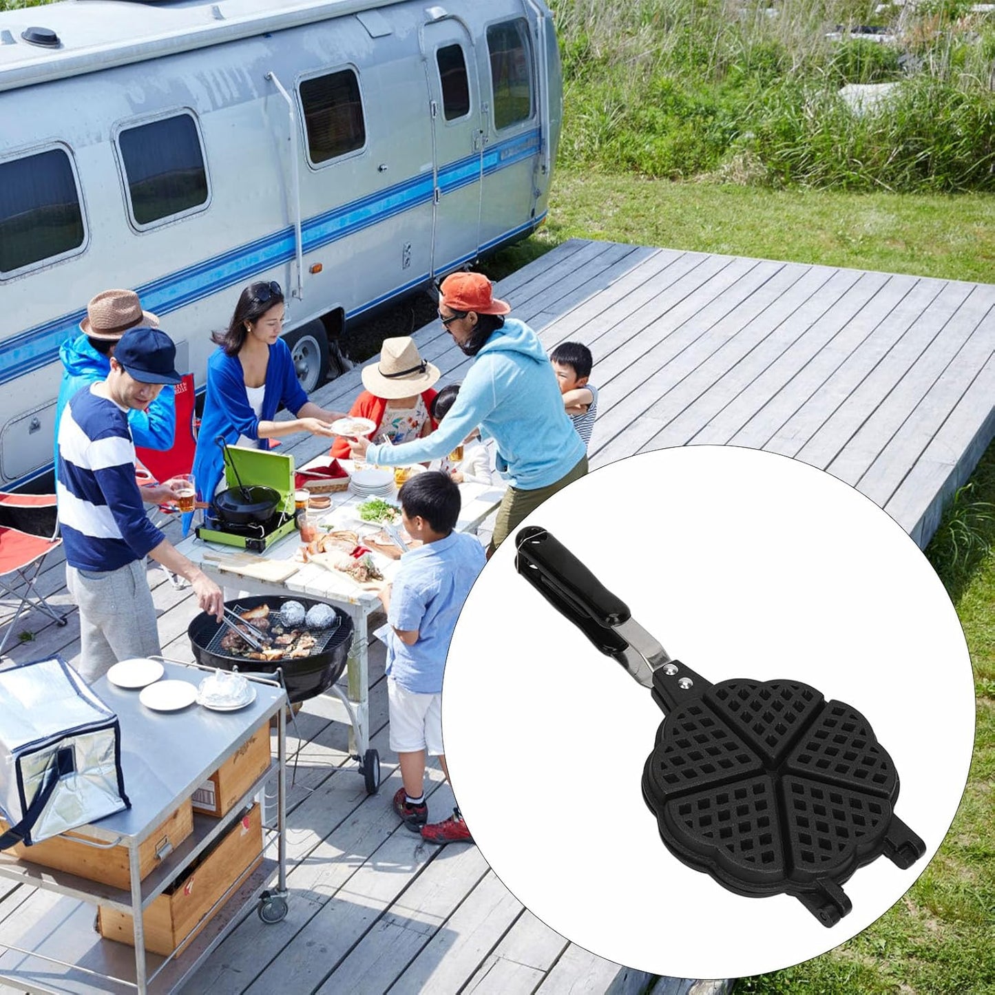 Heart Shaped Nonstick Waffle Maker Pan for Breakfast Sandwiches - Portable Aluminum Alloy Camping Stove Top Waffle Maker