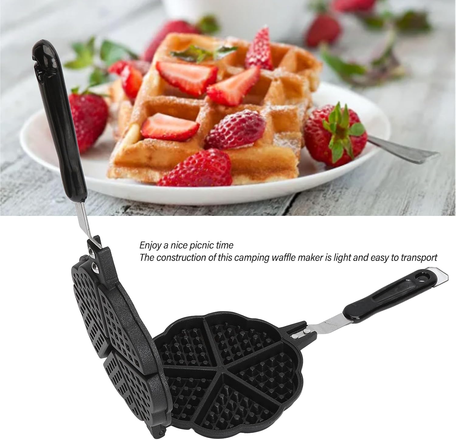 Heart Shaped Nonstick Waffle Maker Pan for Breakfast Sandwiches - Portable Aluminum Alloy Camping Stove Top Waffle Maker