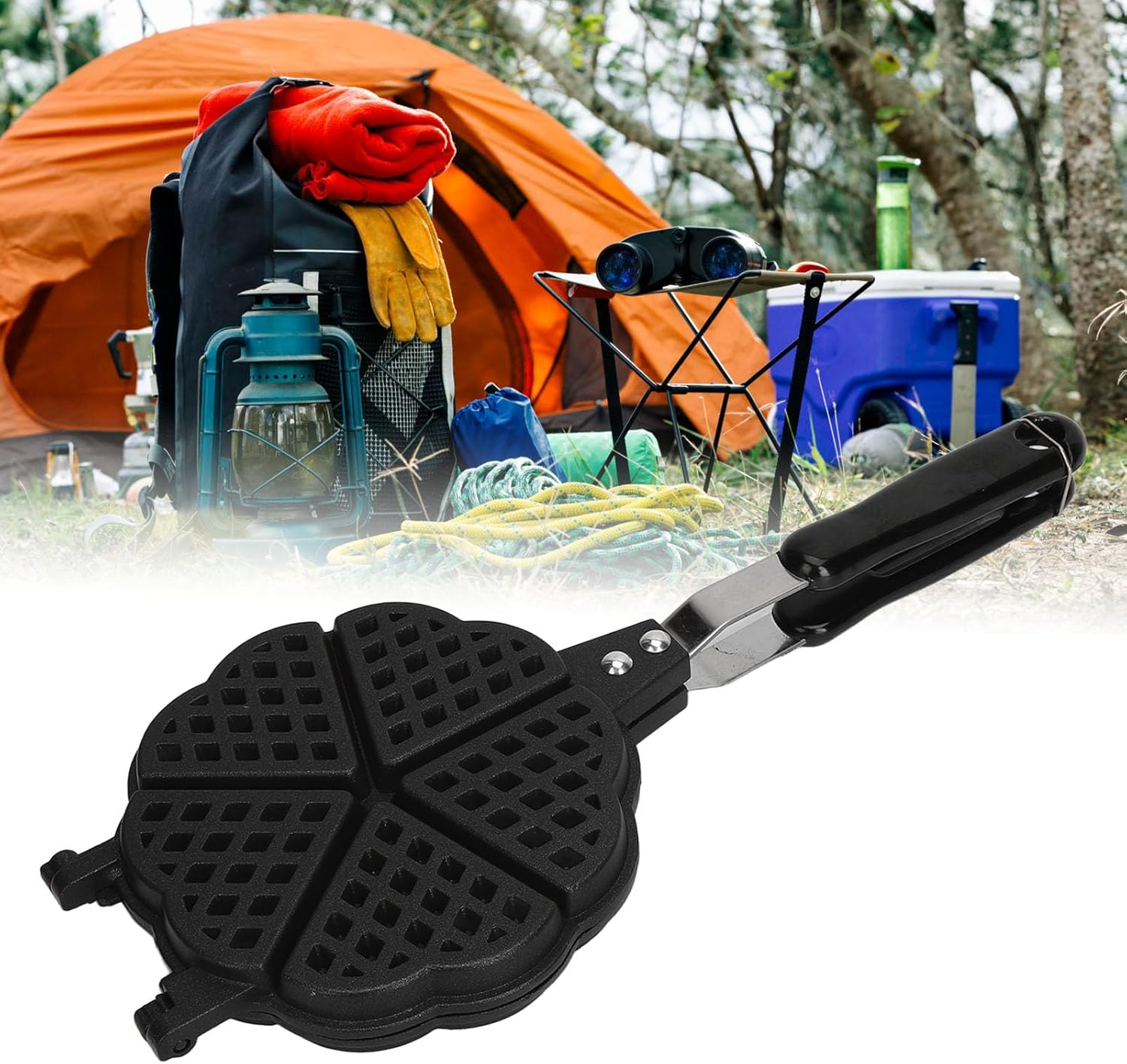 Heart Shaped Nonstick Waffle Maker Pan for Breakfast Sandwiches - Portable Aluminum Alloy Camping Stove Top Waffle Maker