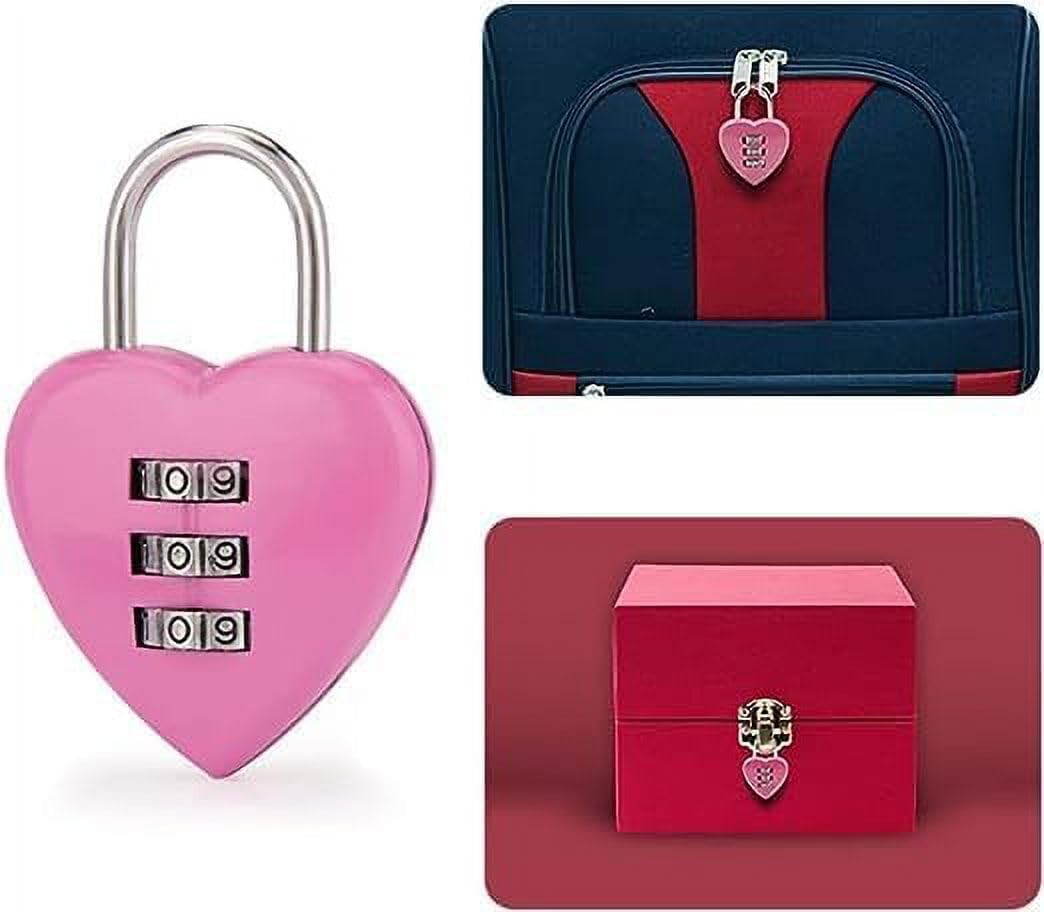 Heart-Shaped Pink Combination Lock with 3-Digit Password for Gym, School, Fence, and Toolbox - Mini Outdoor Padlock for Employee Lockers