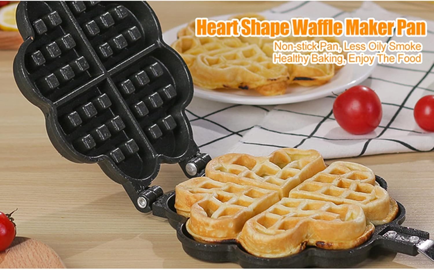 Heart Shaped Tomotato Waffle Maker Pan for Household and Restaurant Use - Non-Stick Mold Press Plate Baking Tool