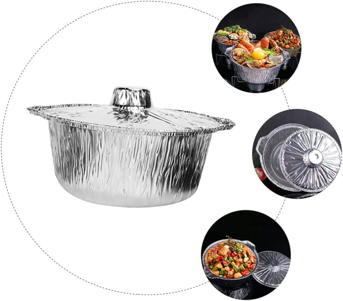 Heat-Resistant Baking Pot Oven Liner Foil Pans Set with Collapsible Bowls for Camping & Steaming