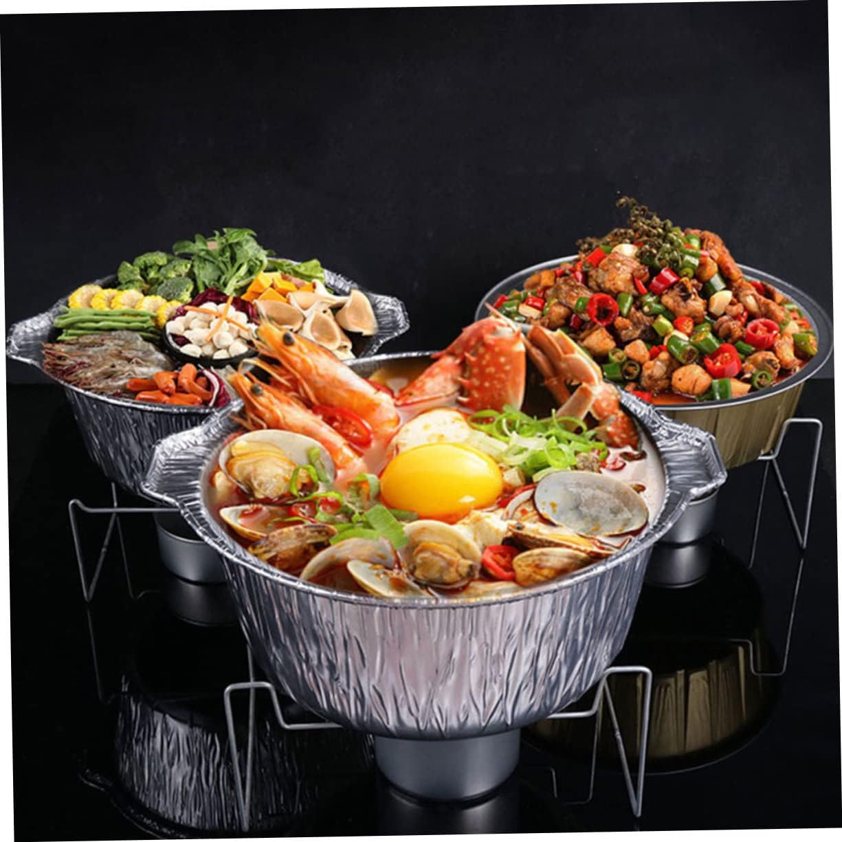 Heat-Resistant Baking Pot Oven Liner Foil Pans Set with Collapsible Bowls for Camping & Steaming