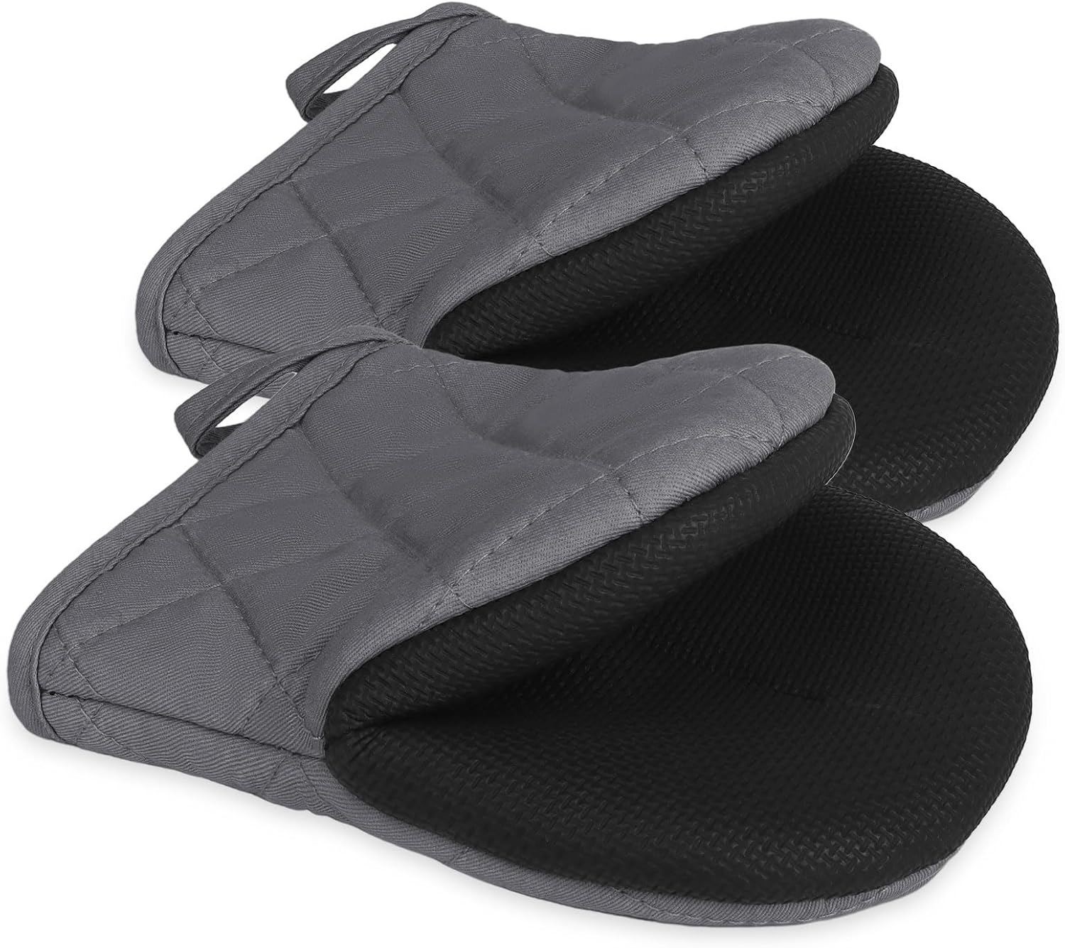 Heat Resistant Silicone Short Oven Mitts - 1 Pair for 500 Degrees - Non-Slip Grip, Hanging Loop, Machine Washable - Baking, Grilling, Barbecue