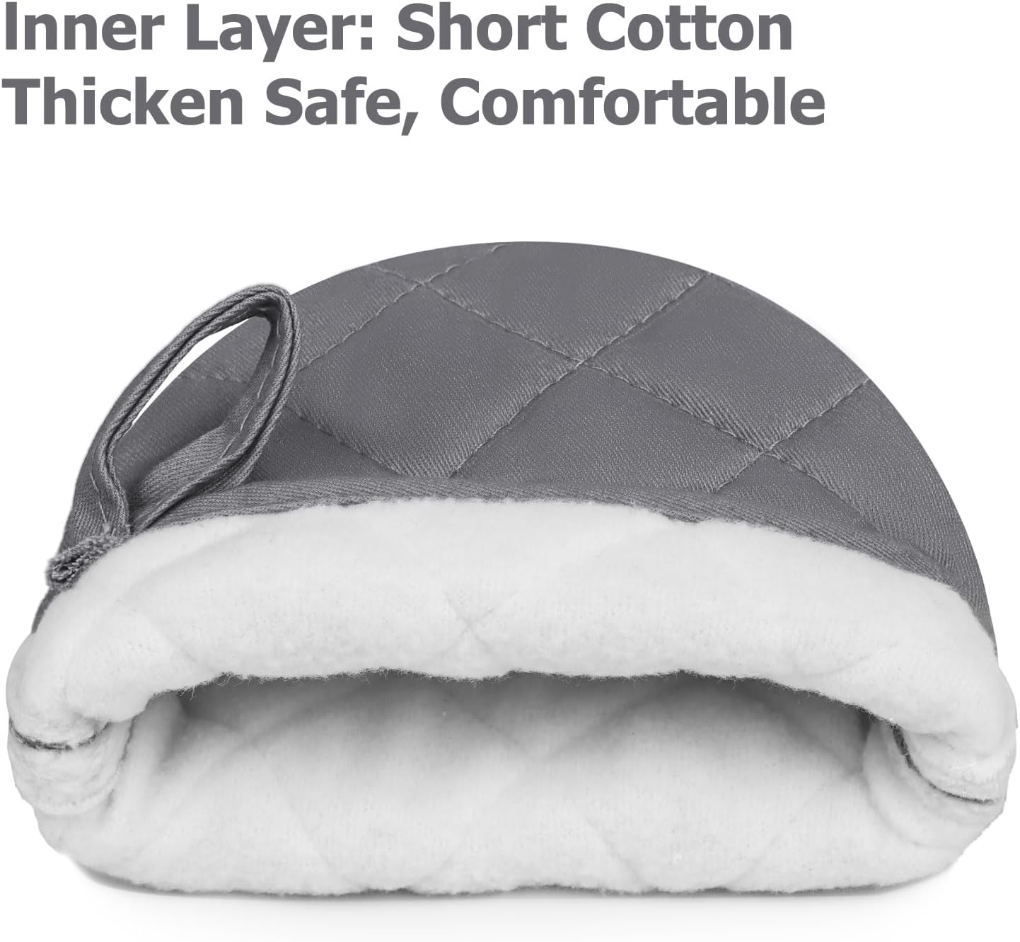 Heat Resistant Silicone Short Oven Mitts - 1 Pair for 500 Degrees - Non-Slip Grip, Hanging Loop, Machine Washable - Baking, Grilling, Barbecue