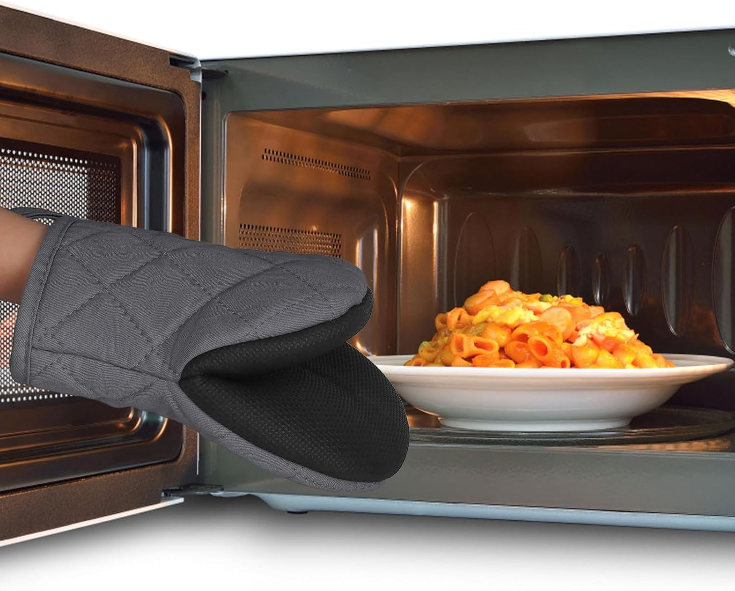 Heat Resistant Silicone Short Oven Mitts - 1 Pair for 500 Degrees - Non-Slip Grip, Hanging Loop, Machine Washable - Baking, Grilling, Barbecue