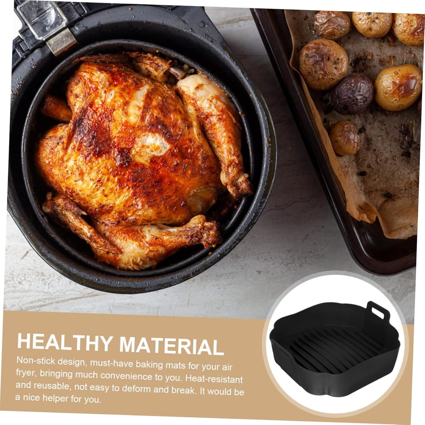 Heat Resistant Zerodeko Air Fryer Silicone Liner - Compatible with 7 Air Fryers - Easy Cleaning Baking Mat for Air Fryer Accessories