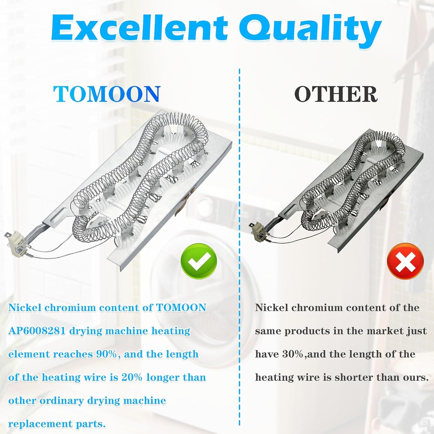 Heating Element Replacement for Kenmore, Maytag, Whirlpool Dryers - Compatible with Elite HE3, HE2, Duet Cabrio - 5400w 240v - Replaces AP6008281 WP3387747