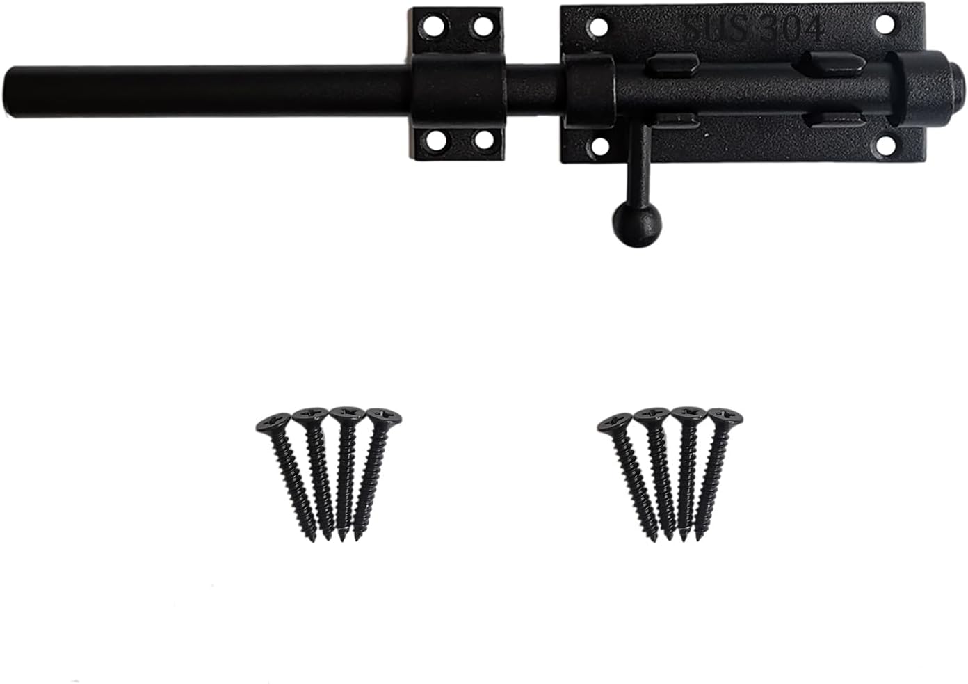 Heavy Duty 10 Inch Stainless Steel Barrel Bolt Latch with Padlock Hole for Wooden Fence and Door - Black