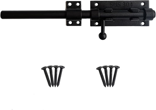 Heavy Duty 10 Inch Stainless Steel Barrel Bolt Latch with Padlock Hole for Wooden Fence and Door - Black