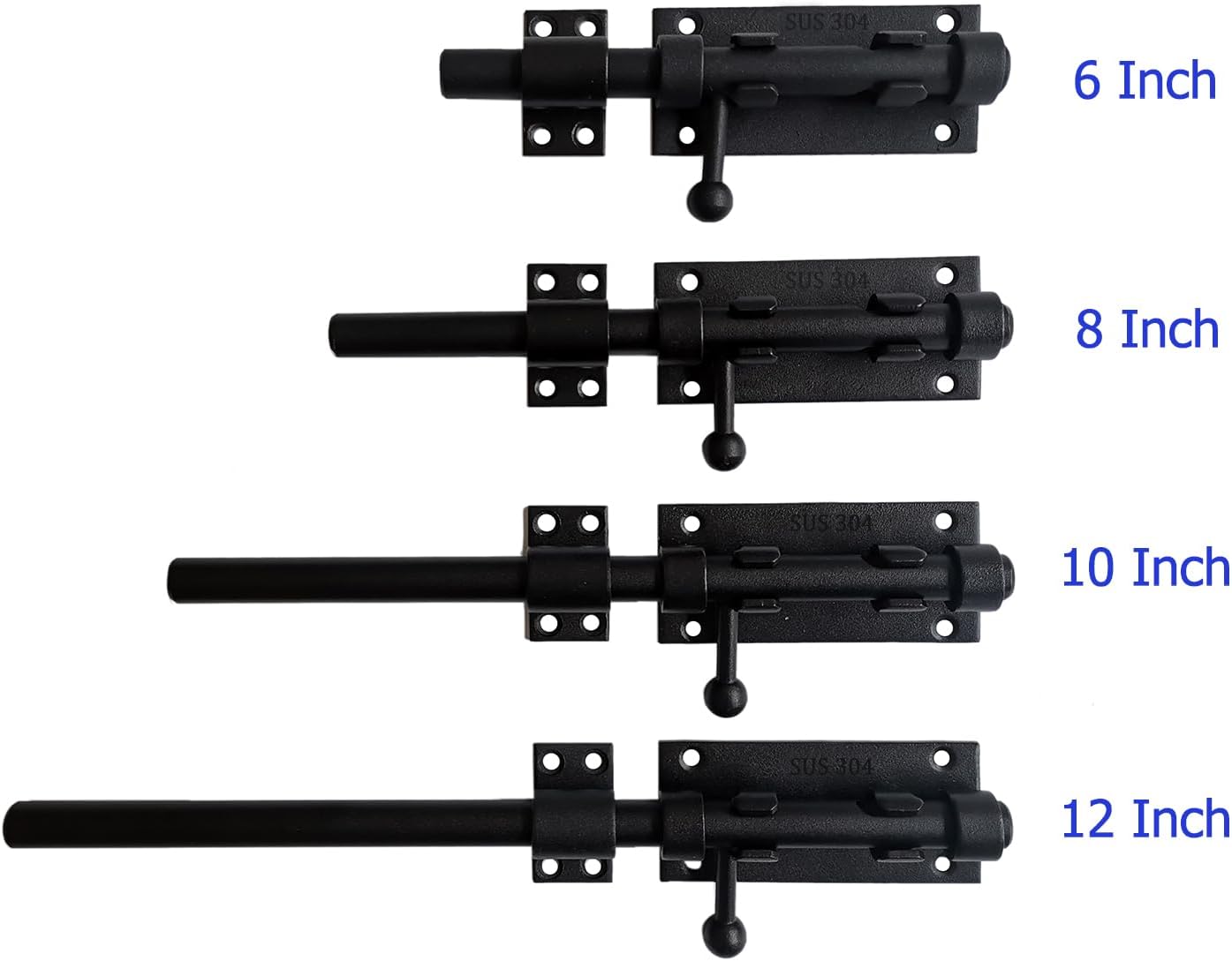 Heavy Duty 10 Inch Stainless Steel Barrel Bolt Latch with Padlock Hole for Wooden Fence and Door - Black