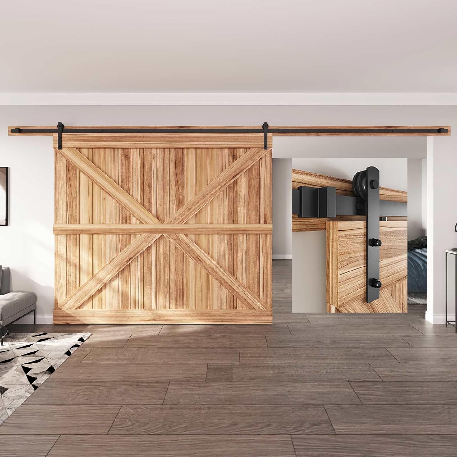 Heavy Duty 16 FT Sliding Barn Door Hardware Track Kit - Easy Installation, Smooth & Quiet Operation - Ideal for 96" Wide Single Doors - WildKart