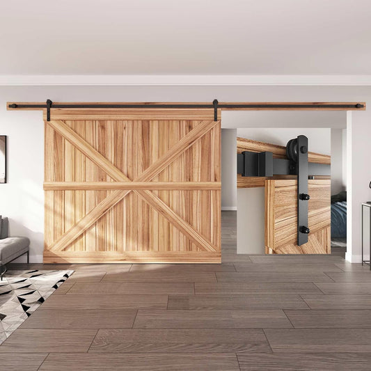 Heavy Duty 16 FT Sliding Barn Door Hardware Track Kit - Easy Installation, Smooth & Quiet Operation - Ideal for 96" Wide Single Doors - WildKart