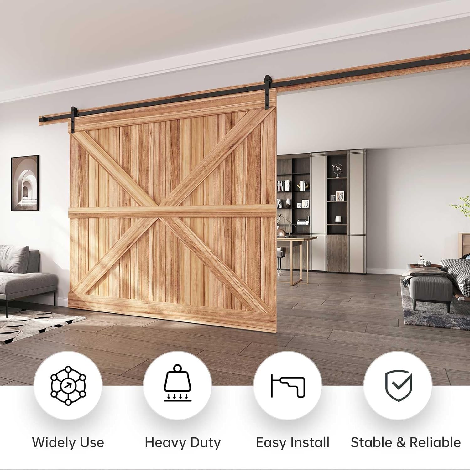 Heavy Duty 16 FT Sliding Barn Door Hardware Track Kit - Easy Installation, Smooth & Quiet Operation - Ideal for 96" Wide Single Doors - WildKart