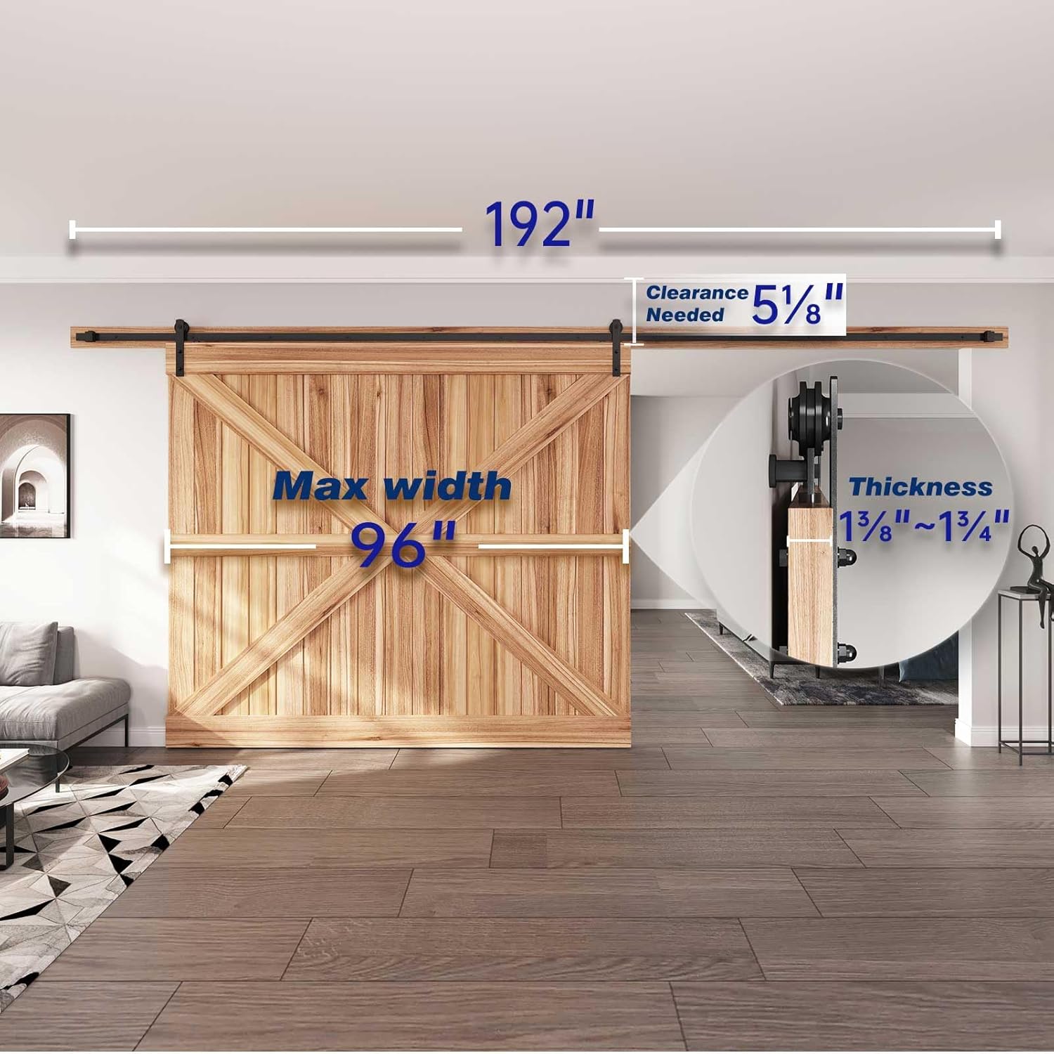 Heavy Duty 16 FT Sliding Barn Door Hardware Track Kit - Easy Installation, Smooth & Quiet Operation - Ideal for 96" Wide Single Doors - WildKart