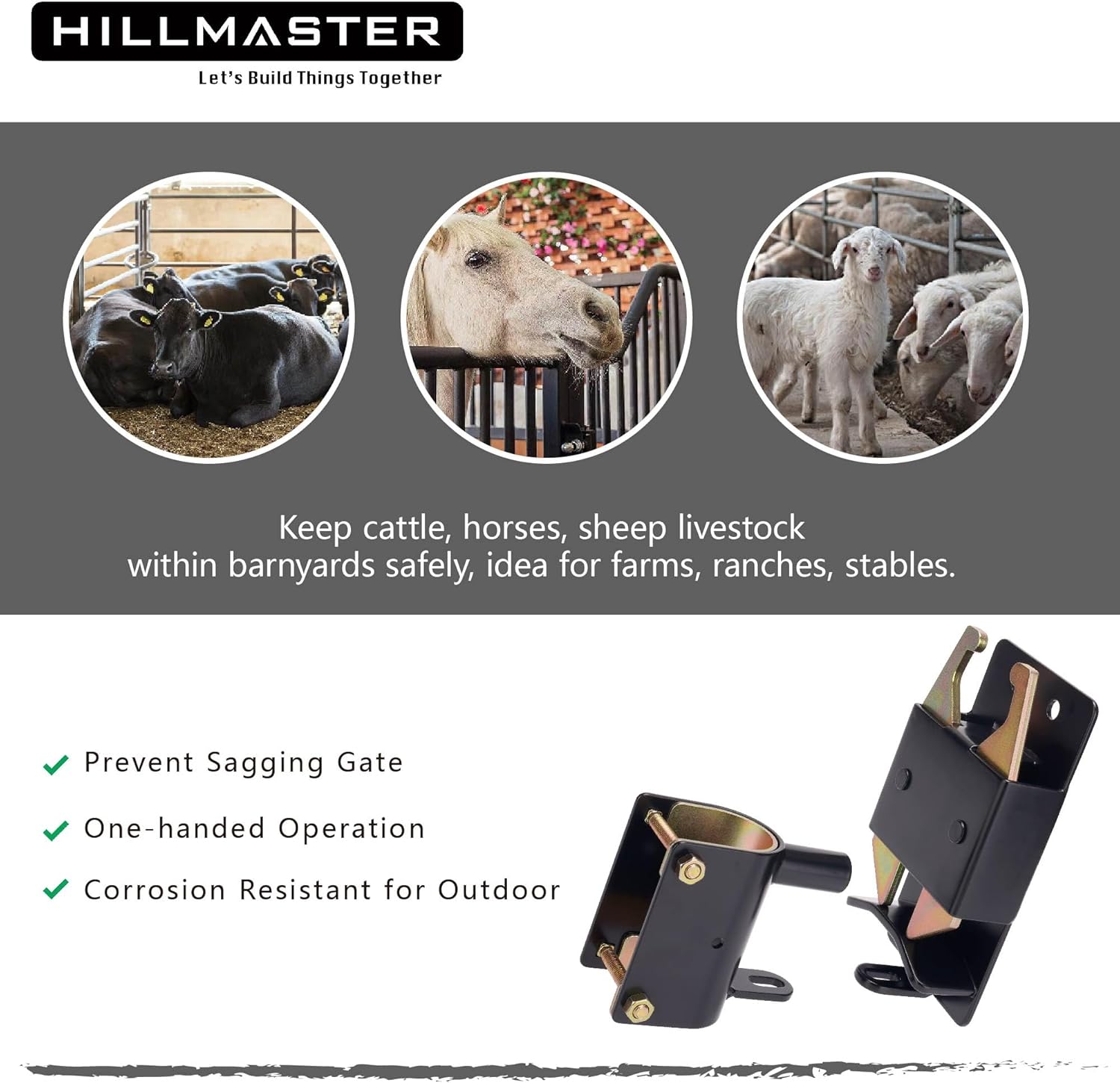 Heavy Duty 2 Way Farm Gate Latch - Set of 2, Fence Gate Latch for Metal Gates with Screws and Instructions - Ideal for Livestock, Cattle, Horse Corrals, and Ranches - WildKart