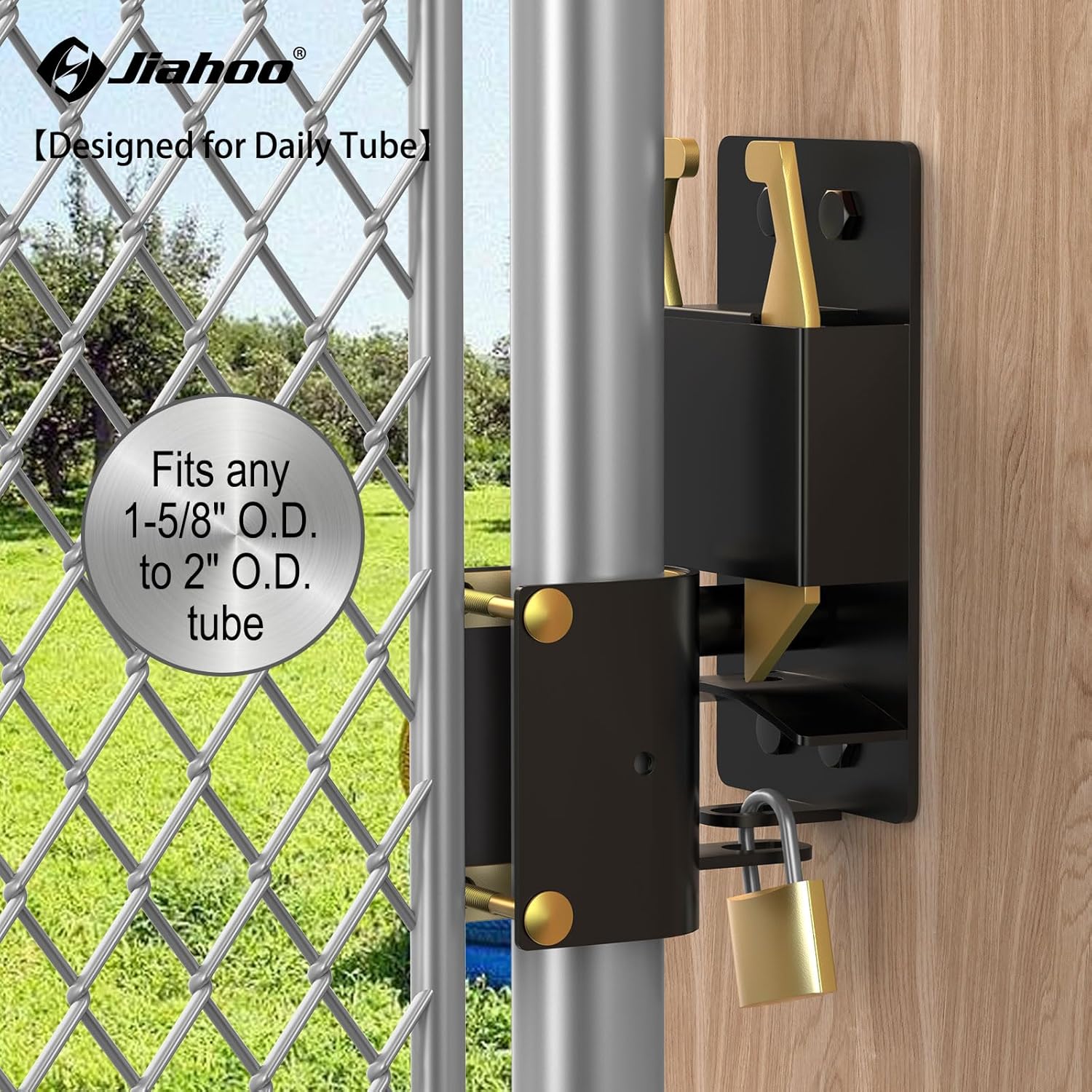 Heavy Duty 2-Way Farm Gate Latch for Metal Tube Gates - Livestock Hardware with Brass Padlock