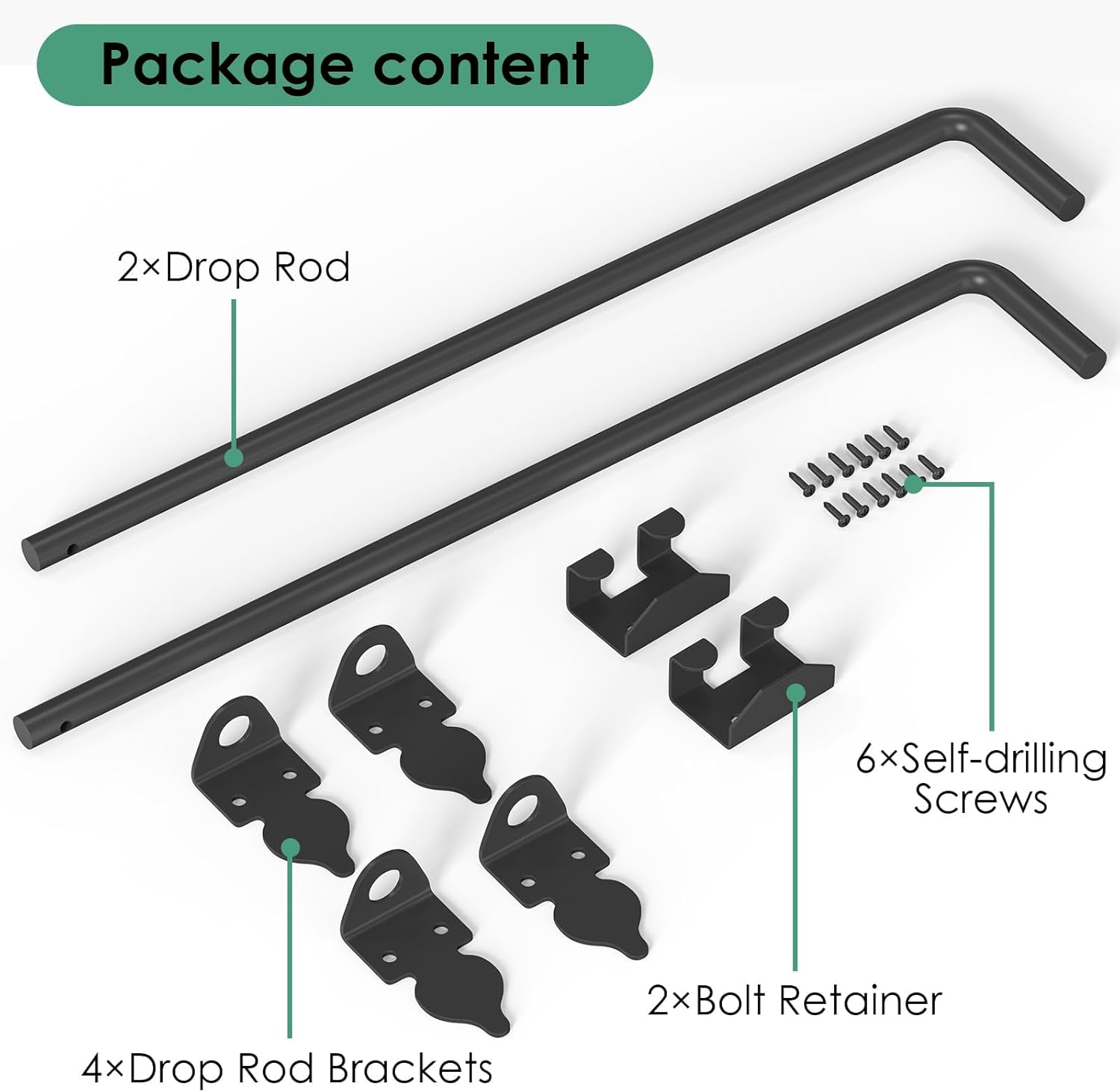 Heavy Duty 24 Inch Double Gate Latch for Wooden Fences - Cane Bolt Drop Rod for Metal Gates - Wrought Iron Latches 2 Pack