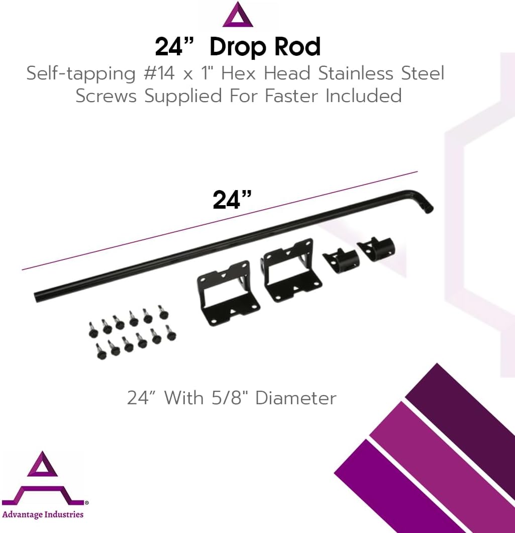 Heavy Duty 24" Stainless Steel Cane Bolt with Padlock Lockable Drop Rod, 5/8" Diameter - Black